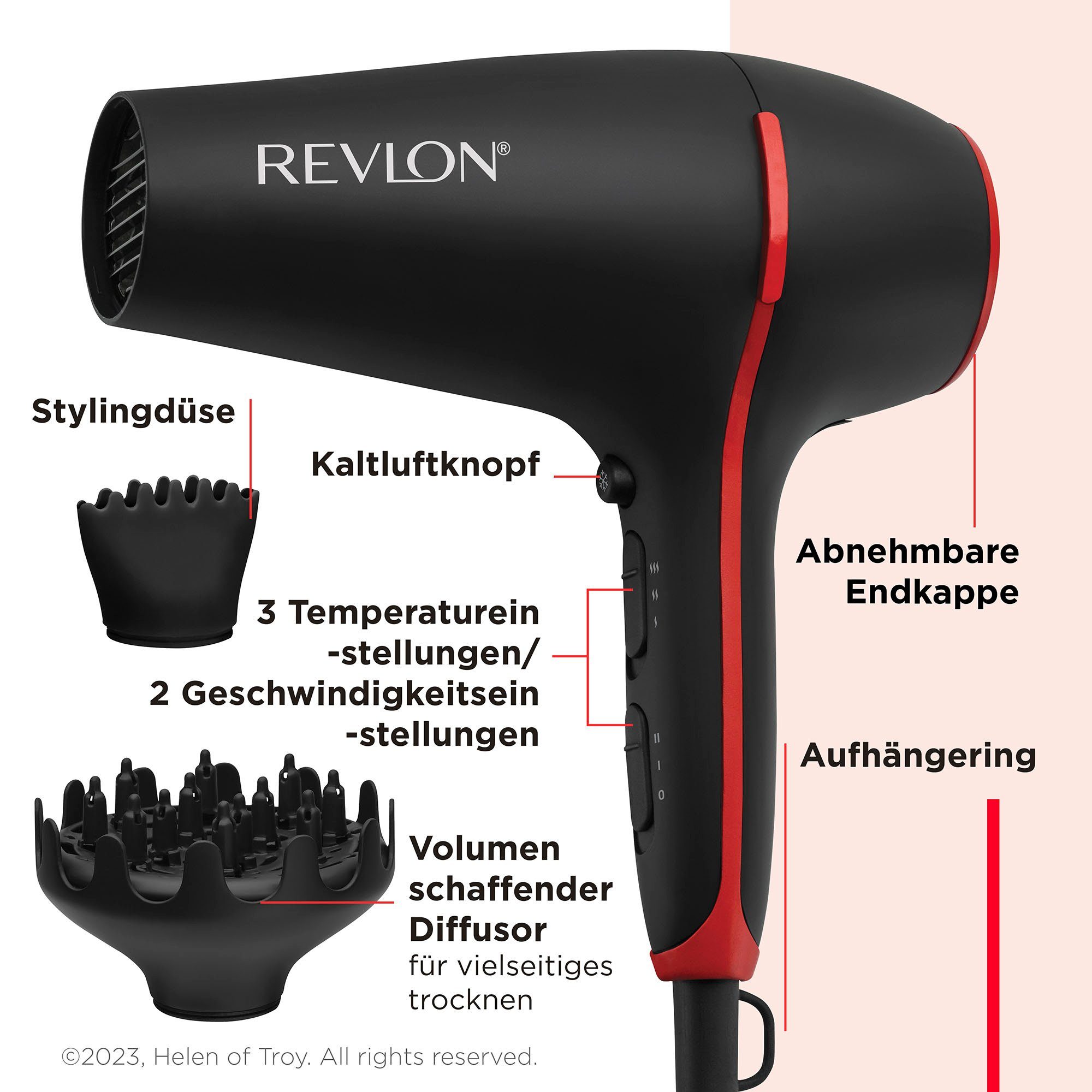 Revlon Ionic-Haartrockner SMOOTHSTAY RVDR5317, 2000 W, Gitter mit dreifacher Keramikbeschichtung und Kokosnussöl-Infusion schwarz