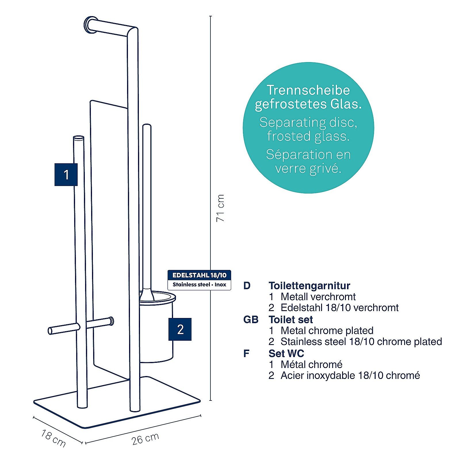 kela Toilettenpapierhalter Style, offener Bürstenbehälter, Ersatzrollenhalterung, Trennvorrichtung