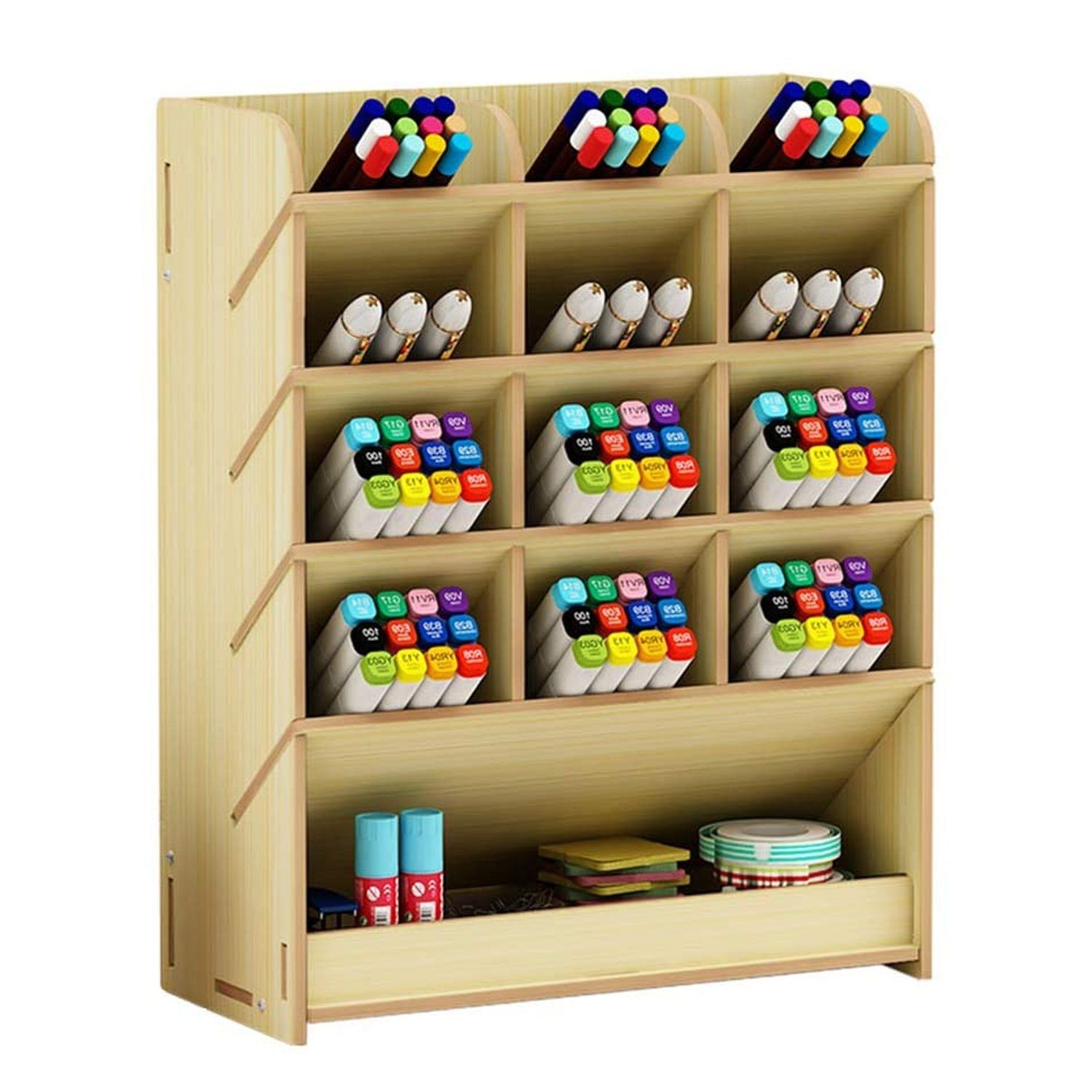 Ablageregal Stifthalter Aufbewahrungsbox aus Holz, multifunktionaler Schreibtisch-Organizer für Zuhause, Büro und Schule