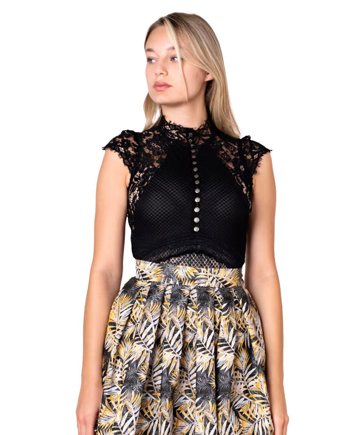 KRÜGER COLLECTION Body Trachtenshirt 'Millie' mit Spitze 282165, Schwarz