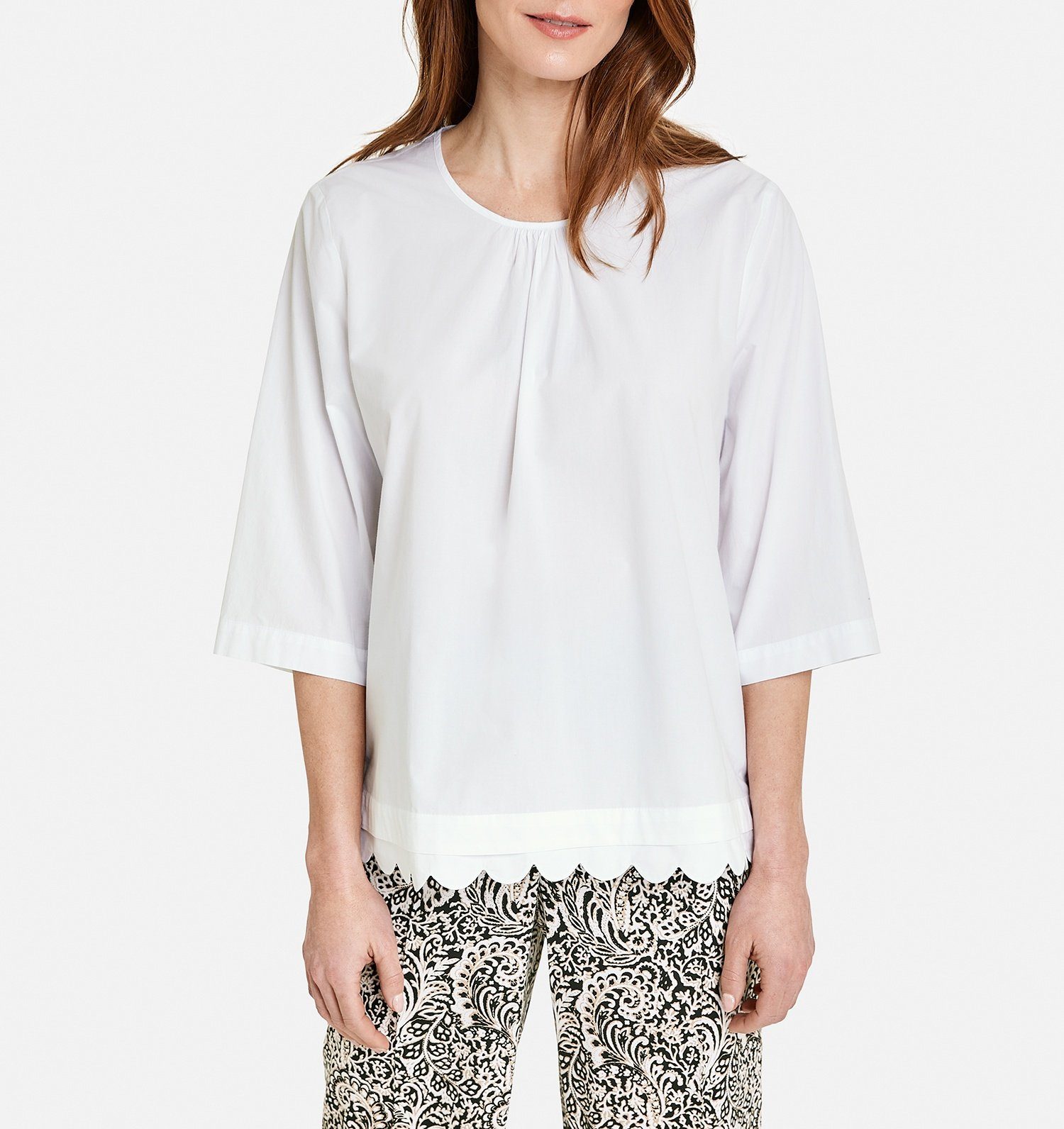 GERRY WEBER Klassische Bluse 3/4 Arm Bluse Mit Gewelltem Saum