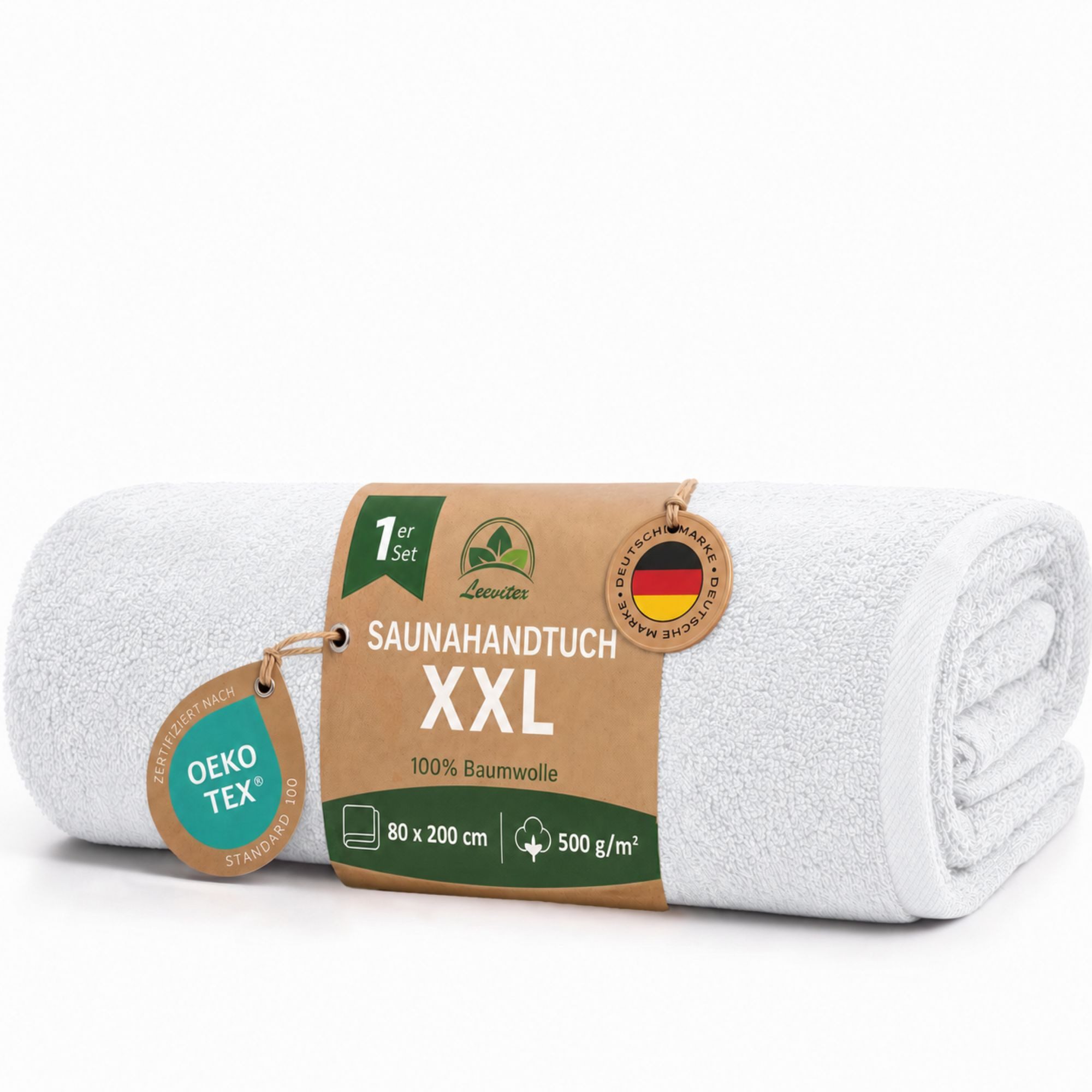 leevitex® Saunatuch, 80x200 cm, 100% Baumwolle, saugstark und fusselfrei, Frottee (1-St), OEKO-TEX® STANDARD 100 zertifiziert, gestreifte Bordüre