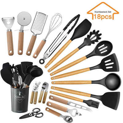 DOPWii Кухарські набори-Set 18 Stücke Silikon Kochgeschirr Set, Schwarz