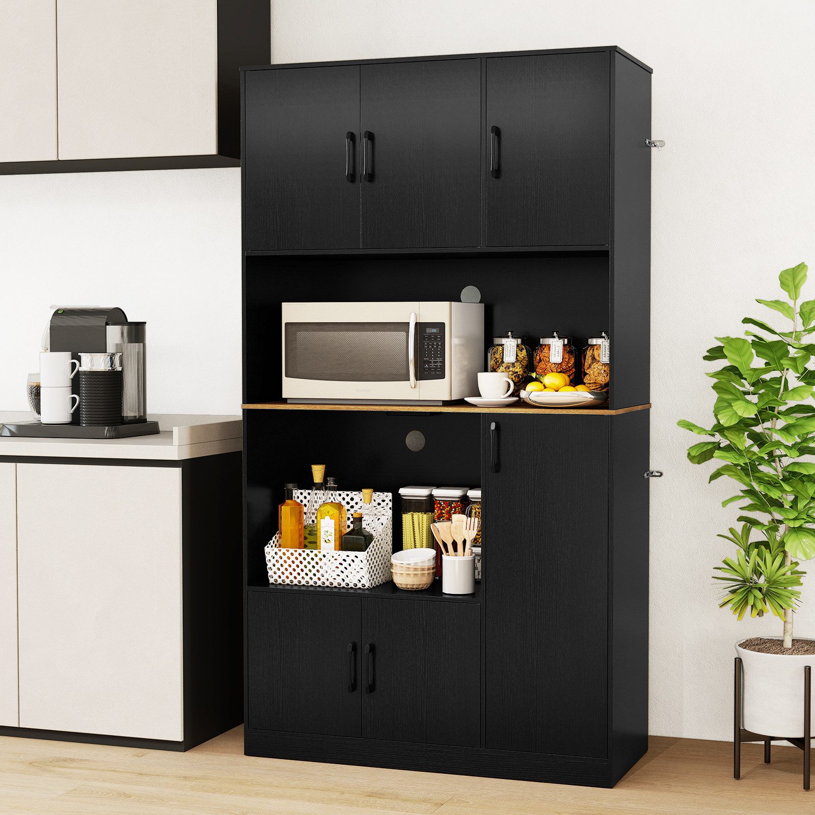 COSTWAY Küchenbuffet mit Steckdose, Arbeitsplatte Küchenschrank günstig online kaufen