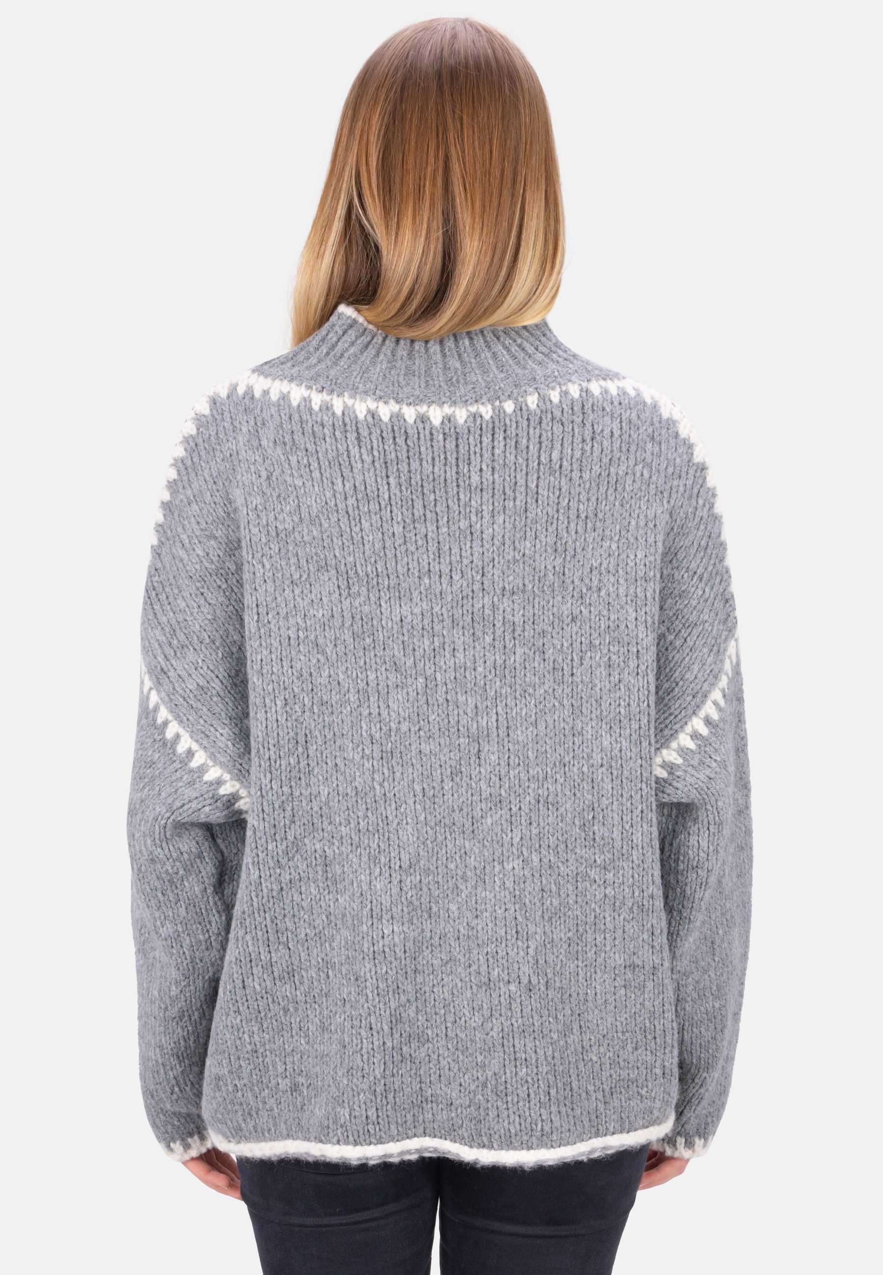 Seasons of April V-Ausschnitt-Pullover JOLIE Damen Strickpullover mit Stehkragen und Farbakzenten