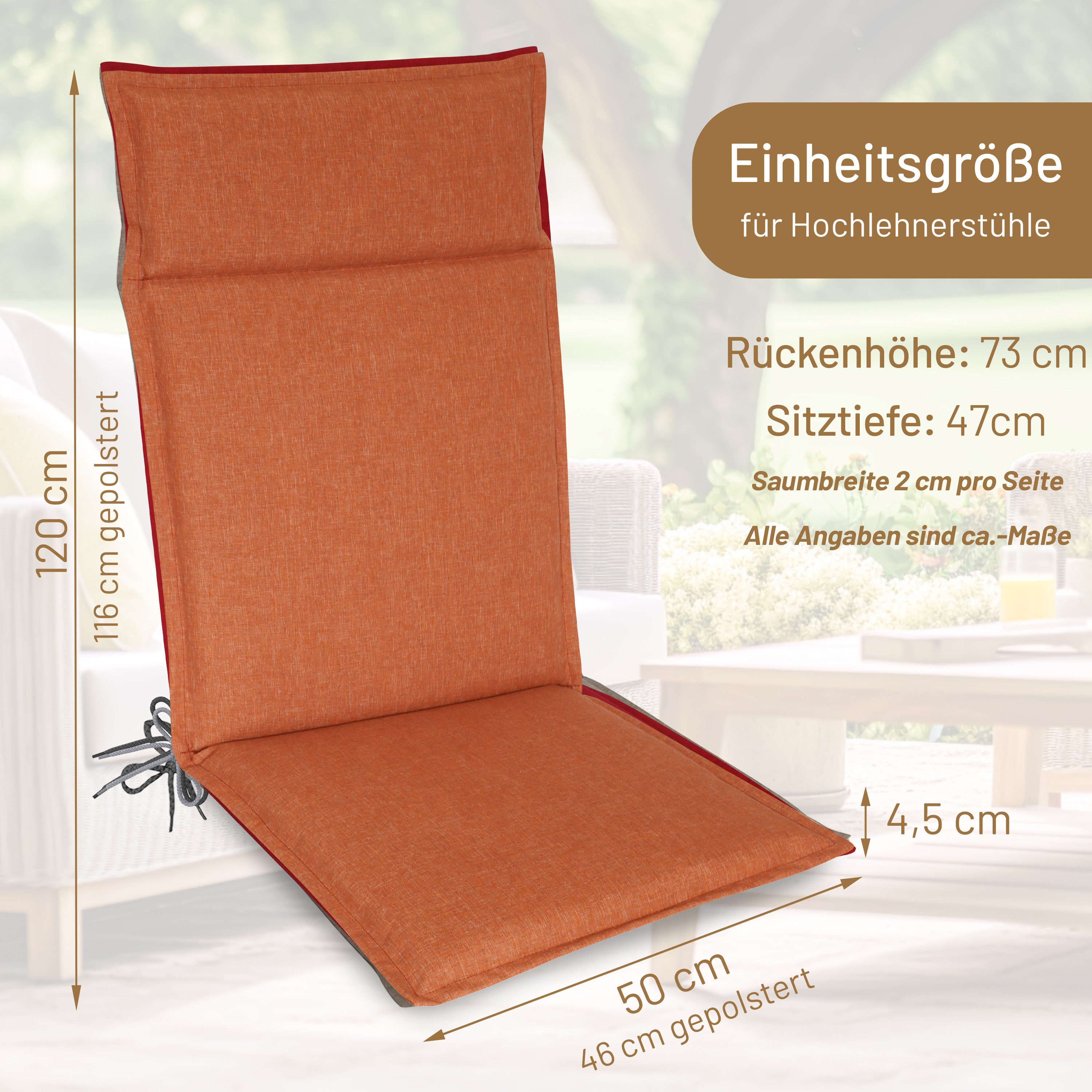 Herlag Hochlehnerauflage Bea Gartenstuhlauflage Hochlehner Wasserabweisend 120x50x4,5cm, (1 St), Polsterauflage für Klappstühle mit UV- & Fleckschutz