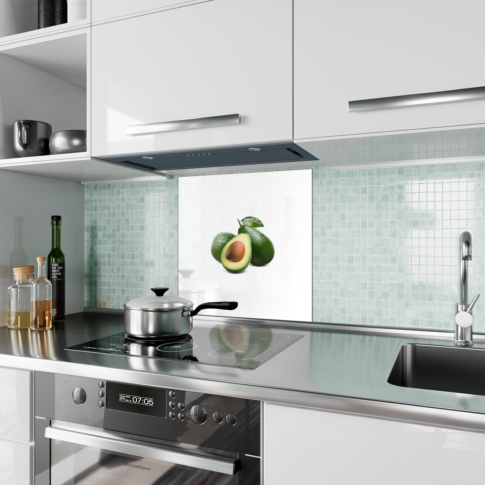 Blatt Motiv Küchenrückwand mit Glas Avocado Primedeco Spritzschutz Küchenrückwand mit