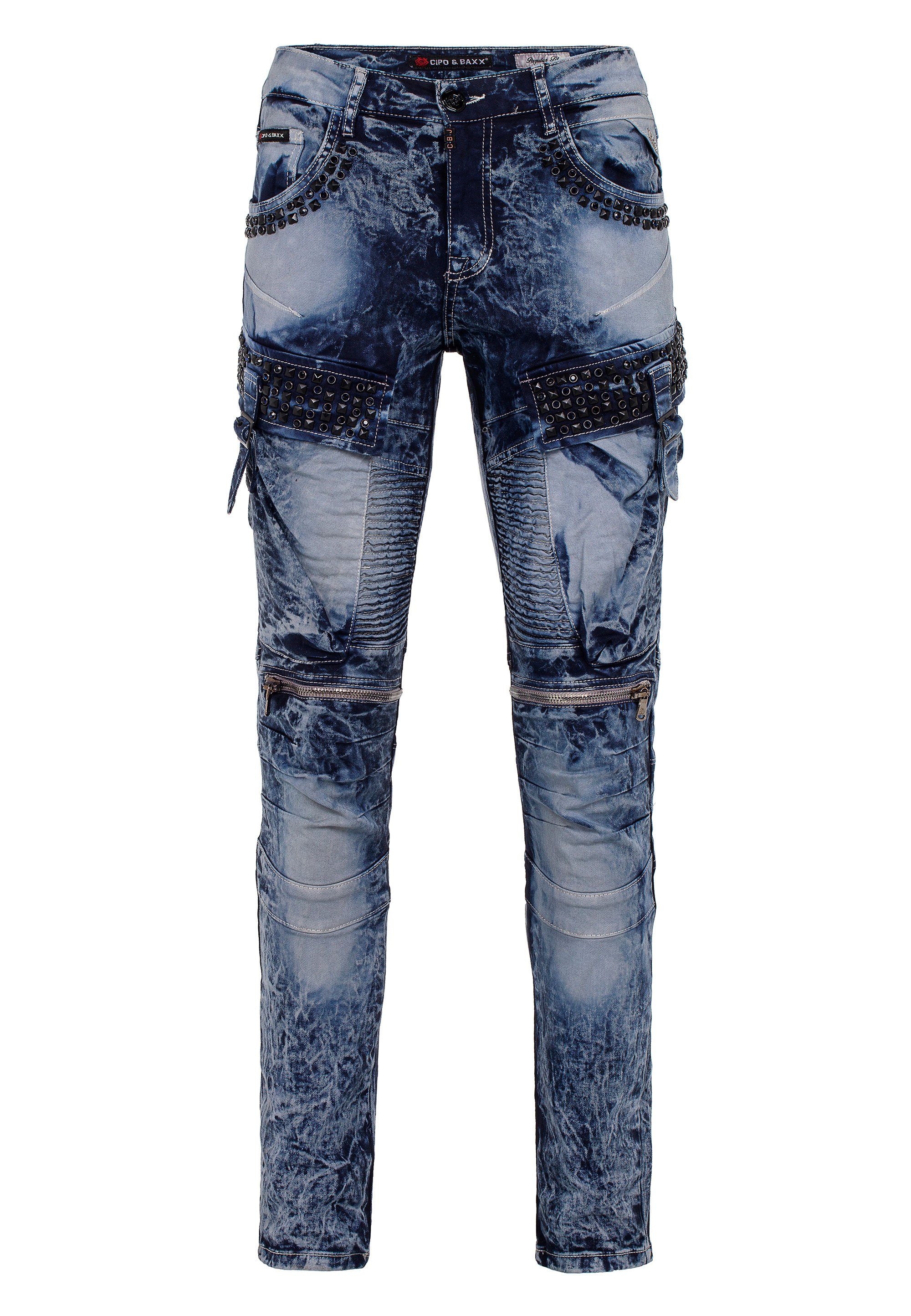 Cipo & Baxx Jeans blau Edelstein Bequeme Fit Taschen mit in Regular