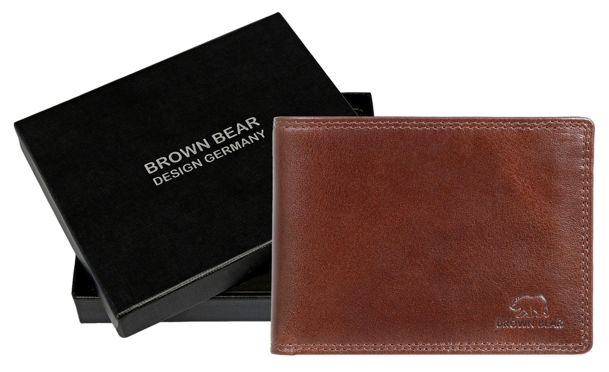 Herren D Echtleder, klassisches Bear 9 Toscana RFID-Schutz Geldbörse Brown Braun Kartenfächern 8005 und mit Modell Portemonnaie Braun aus