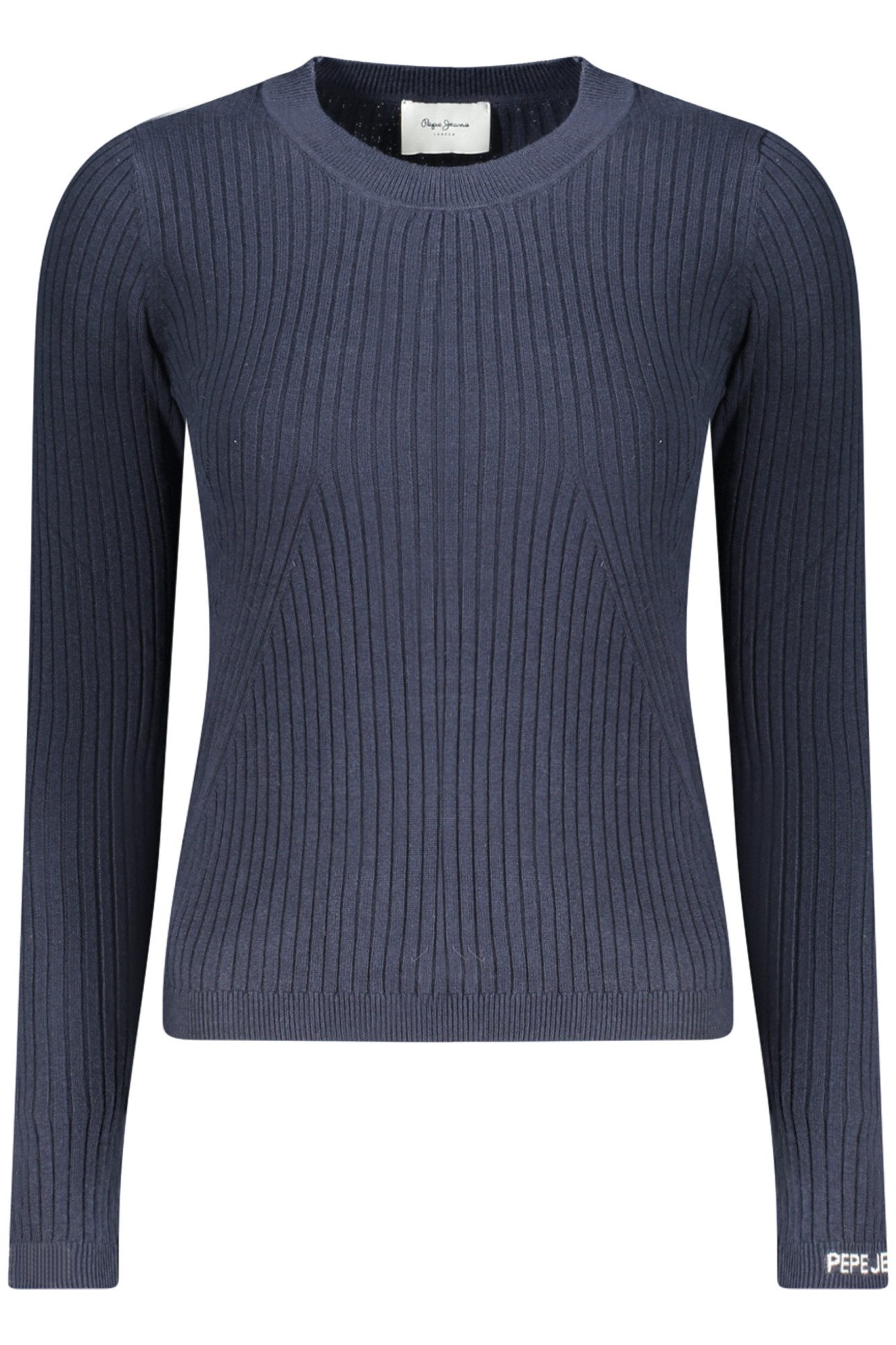 Pepe Jeans Strickpullover Blauer Damenpullover: Strukturierter Langarm mit Stickerei & Kontrastd