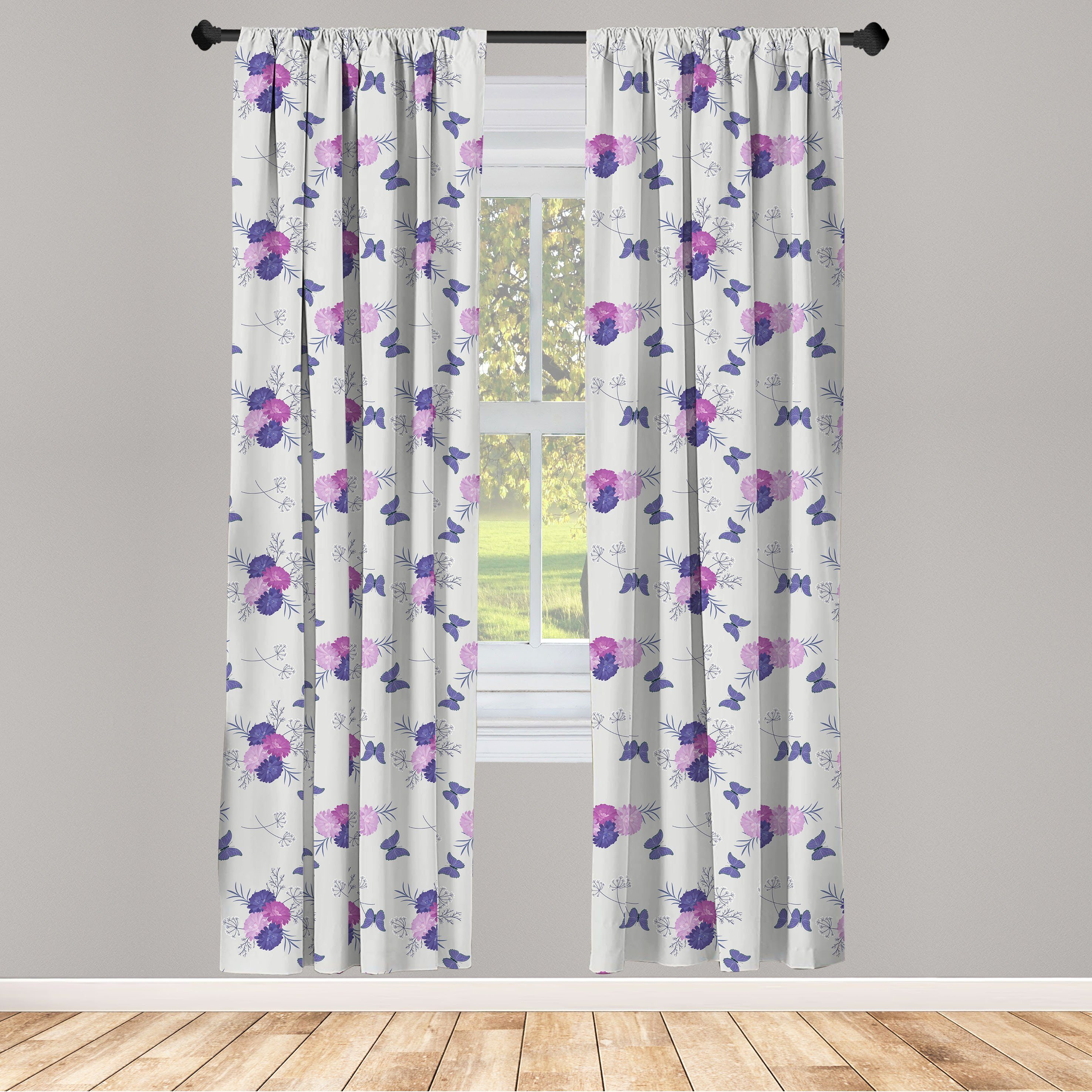 Gardine Vorhang für Wohnzimmer Schlafzimmer Dekor, Abakuhaus, Microfaser, Blumen Wiese Blumen Schmetterlinge