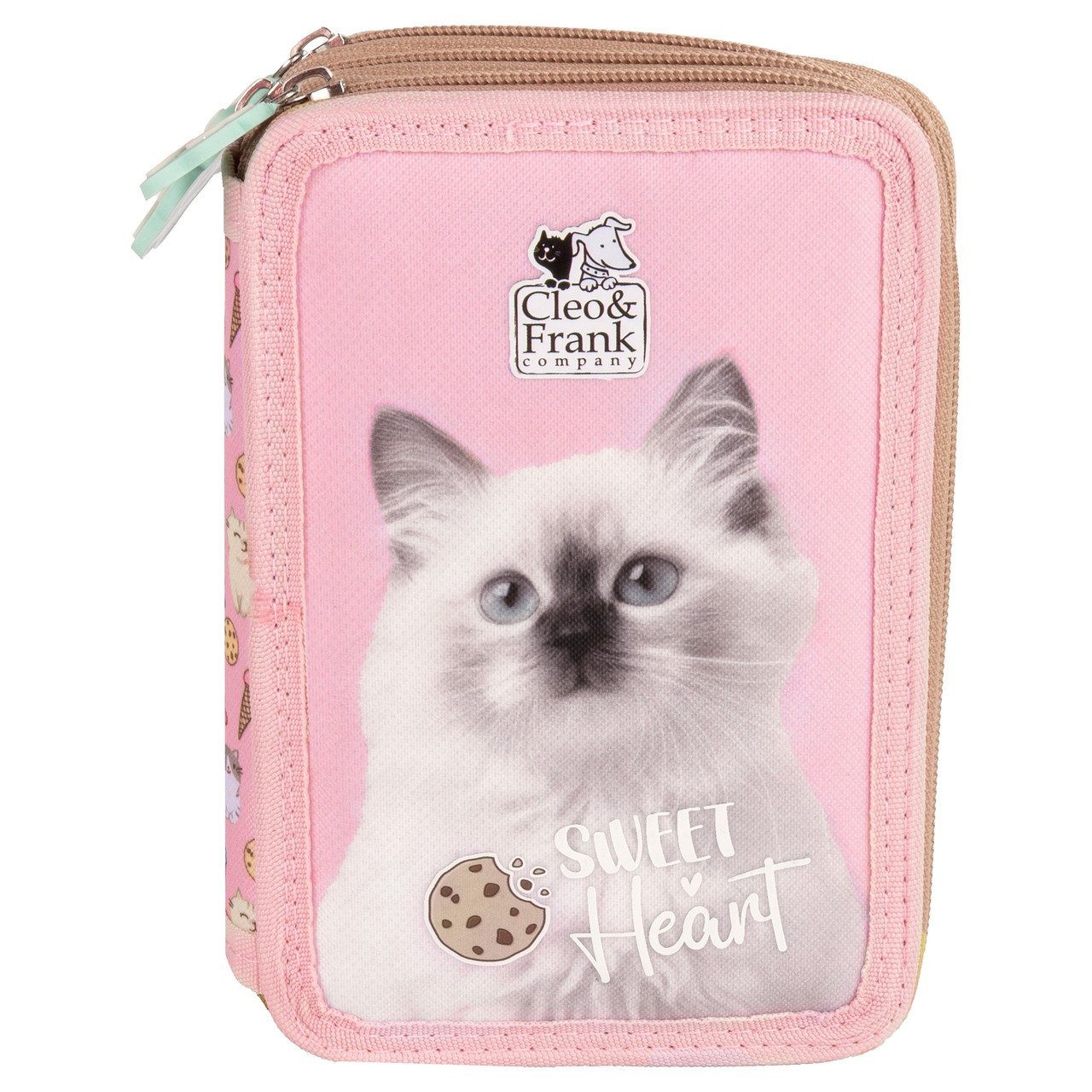 DERFORM Federtasche Katzen 3 Fach Federmäppchen gefüllt Federmappe Mäppchen Kätzchen