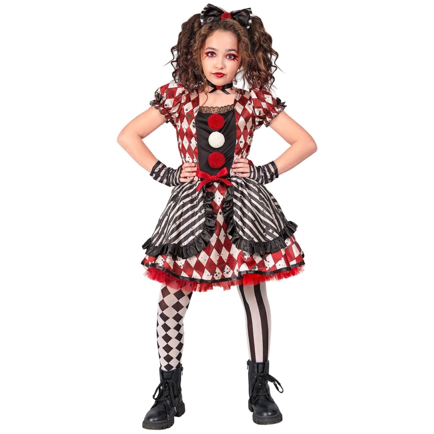 Widmann S.r.l. Clown-Kostüm Kostüm 'Harlekin Puppe' für Mädchen, Kleid, Haarr