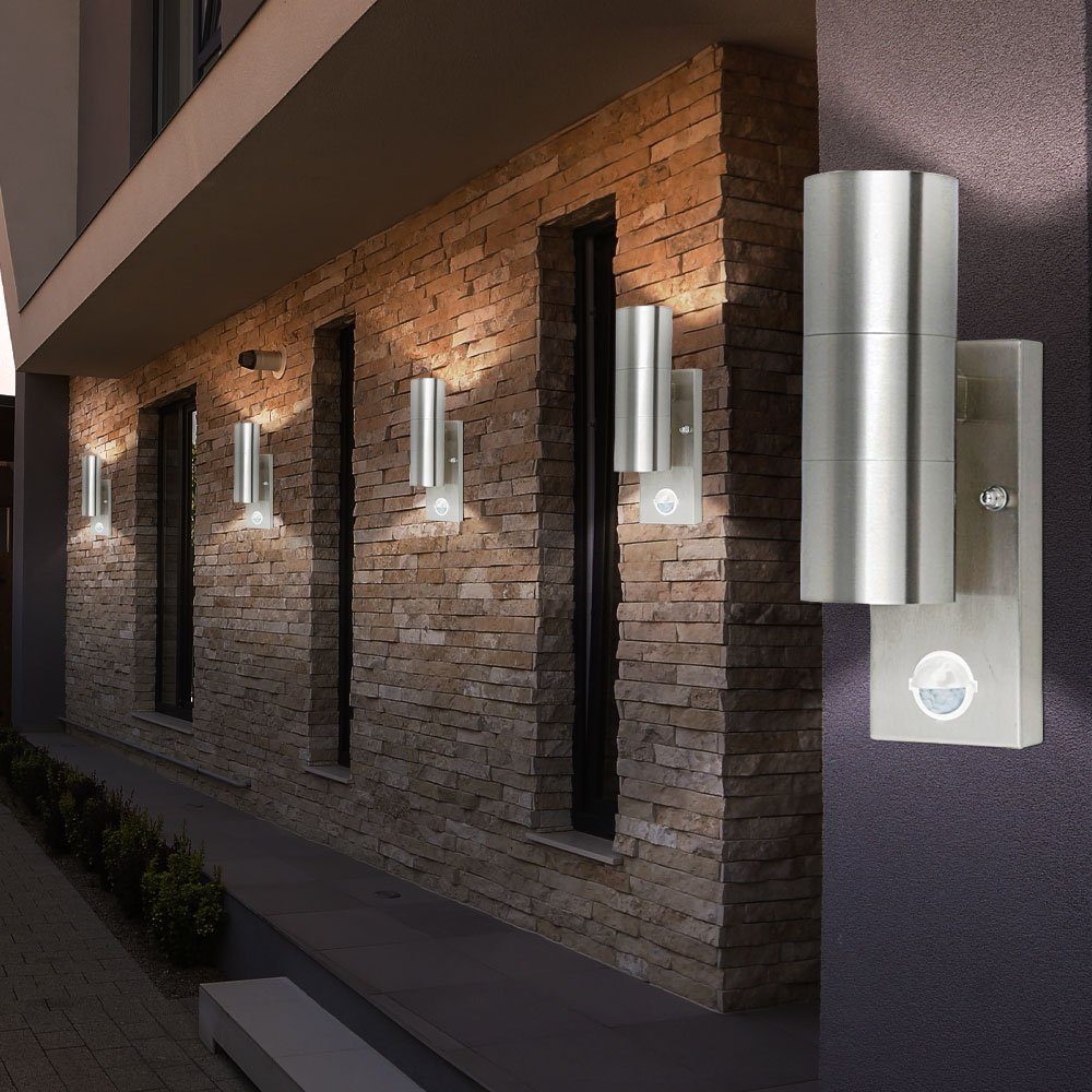 etc-shop Außen-Wandleuchte, Leuchtmittel Sensor inklusive, Leuchten Edelstahl im 120° Down Lampen Up Strahler Wand Außen nicht