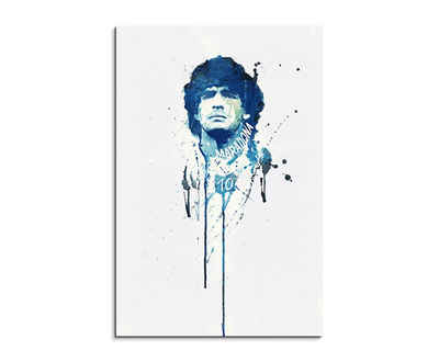 Sinus Art Leinwandbild Diego Maradona 90x60cm Aquarell Art Wandbild auf Leinwand fertig gerahmt Original Sinus Art