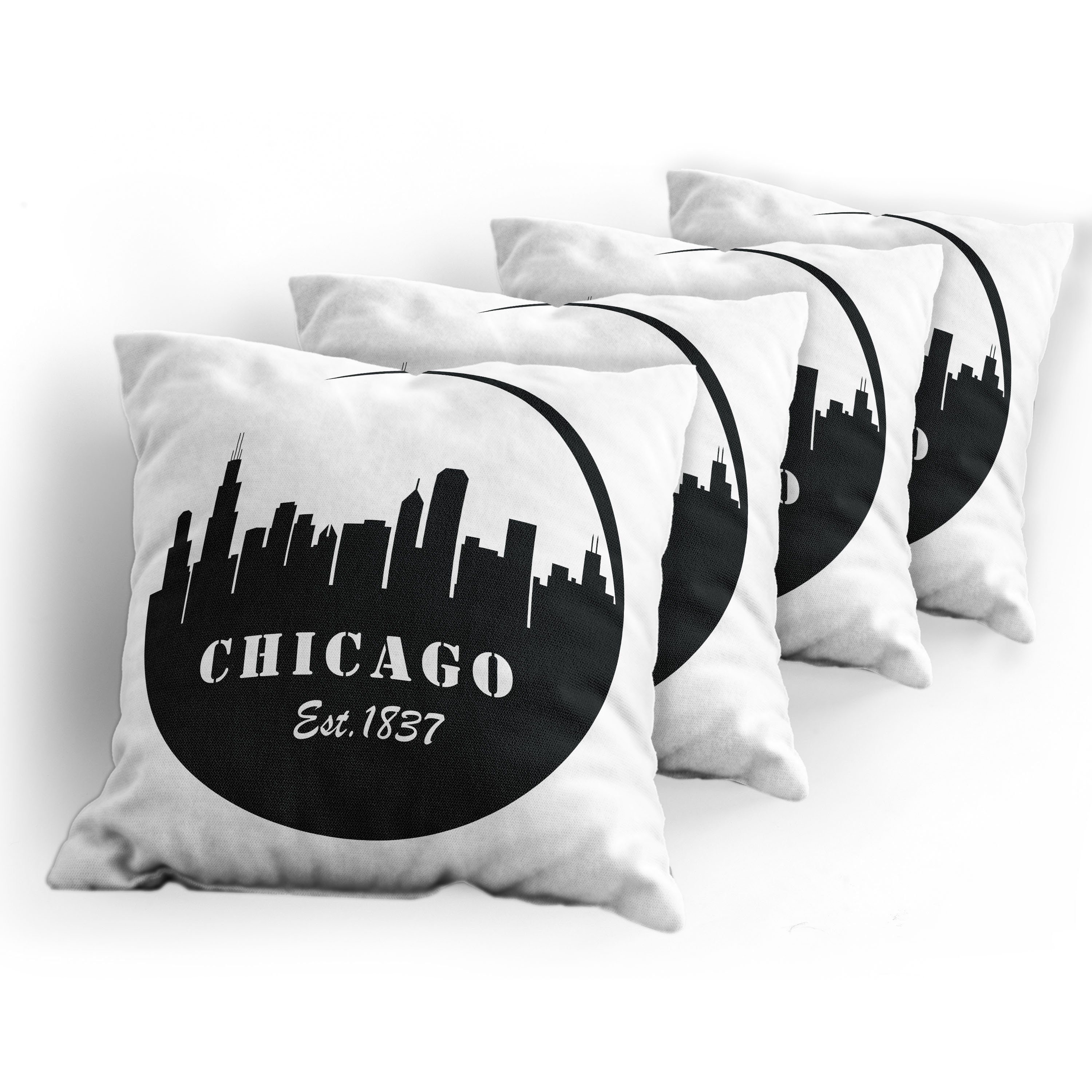 Abakuhaus Kissenbezüge Chicago Panorama Digitaldruck, (4 Stück), Accent schwarz Modern Doppelseitiger Skyline