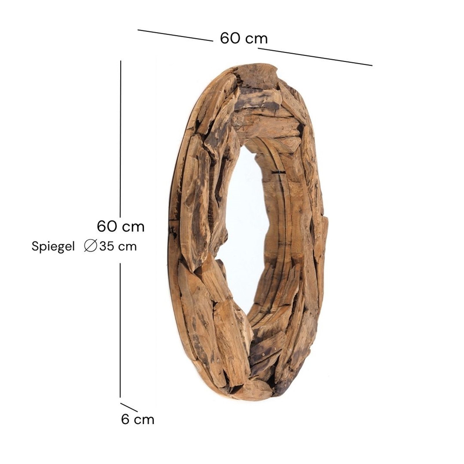DESIGN DELIGHTS Wandspiegel RUNDER SPIEGEL "Holz massiv 60", Treibholz, Ø 6 günstig online kaufen
