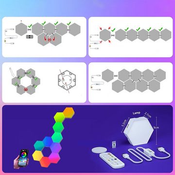 AKKEE LED Wandleuchte Sechseck Wandleuchte RGB Panel Musik Sync Smart LED Licht Wandpanel, LED Dekolicht Wandleuchte Hexagon Licht Farbwechsel mit App-Steuerung, LED fest integriert, Wandleuchte für Gaming Stimmungslichter Deko, DIY Lichtpanels