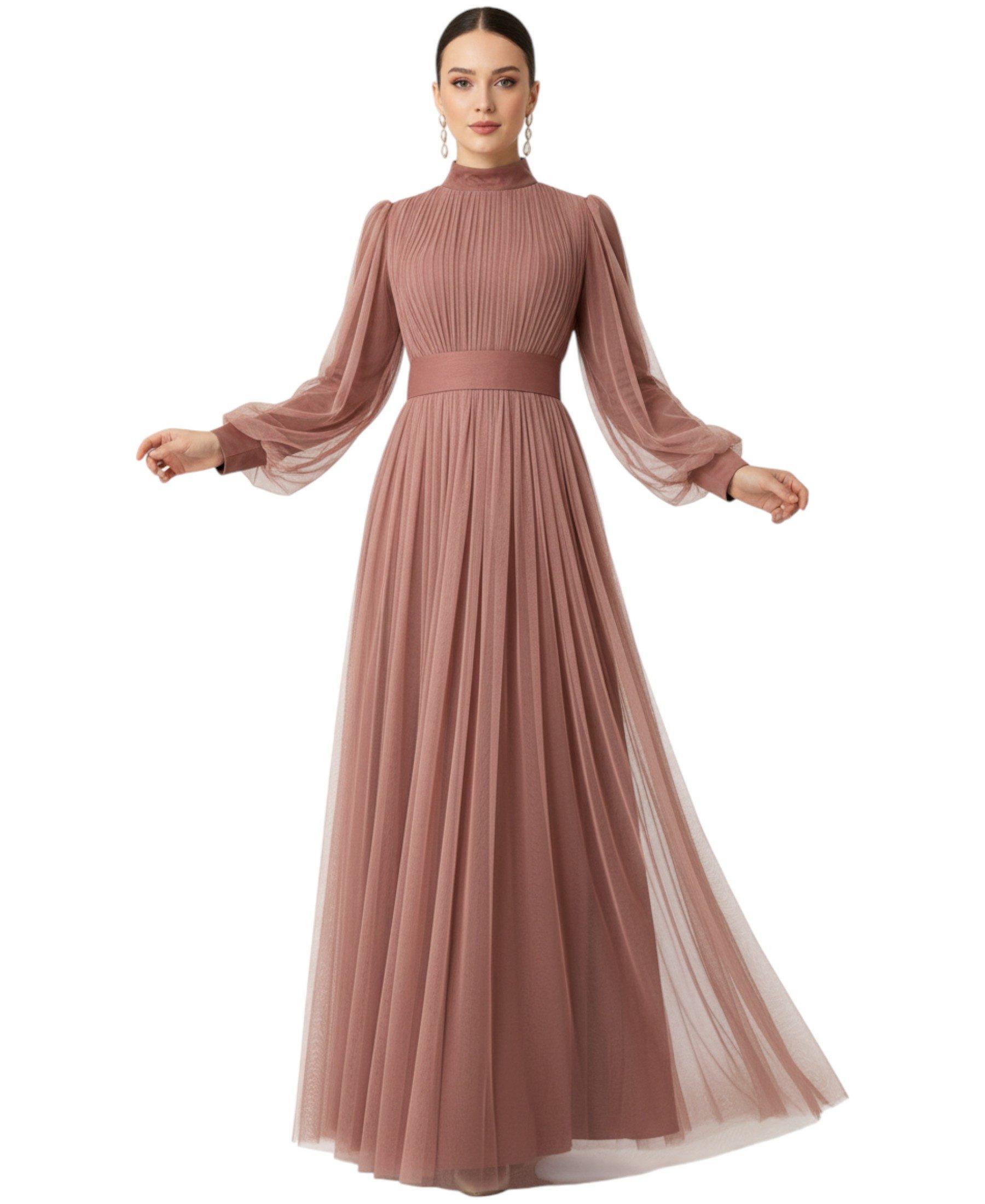 fashionshowcase Tüllkleid Damen Abendkleid Maxilänge Abaya-Stil - Modest Mo günstig online kaufen