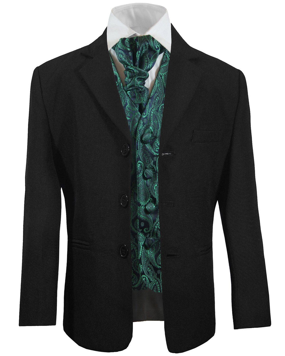 Paul Malone Kinderanzug 5-teilig Festlicher schwarzer Anzug für Jungen Kommunionanzug (Set, 5-tlg., mit Sakko, Hose, Hemd, Weste und Plastron) grün, KA20KV14-Plastron, 86/92 (1 Jahr)