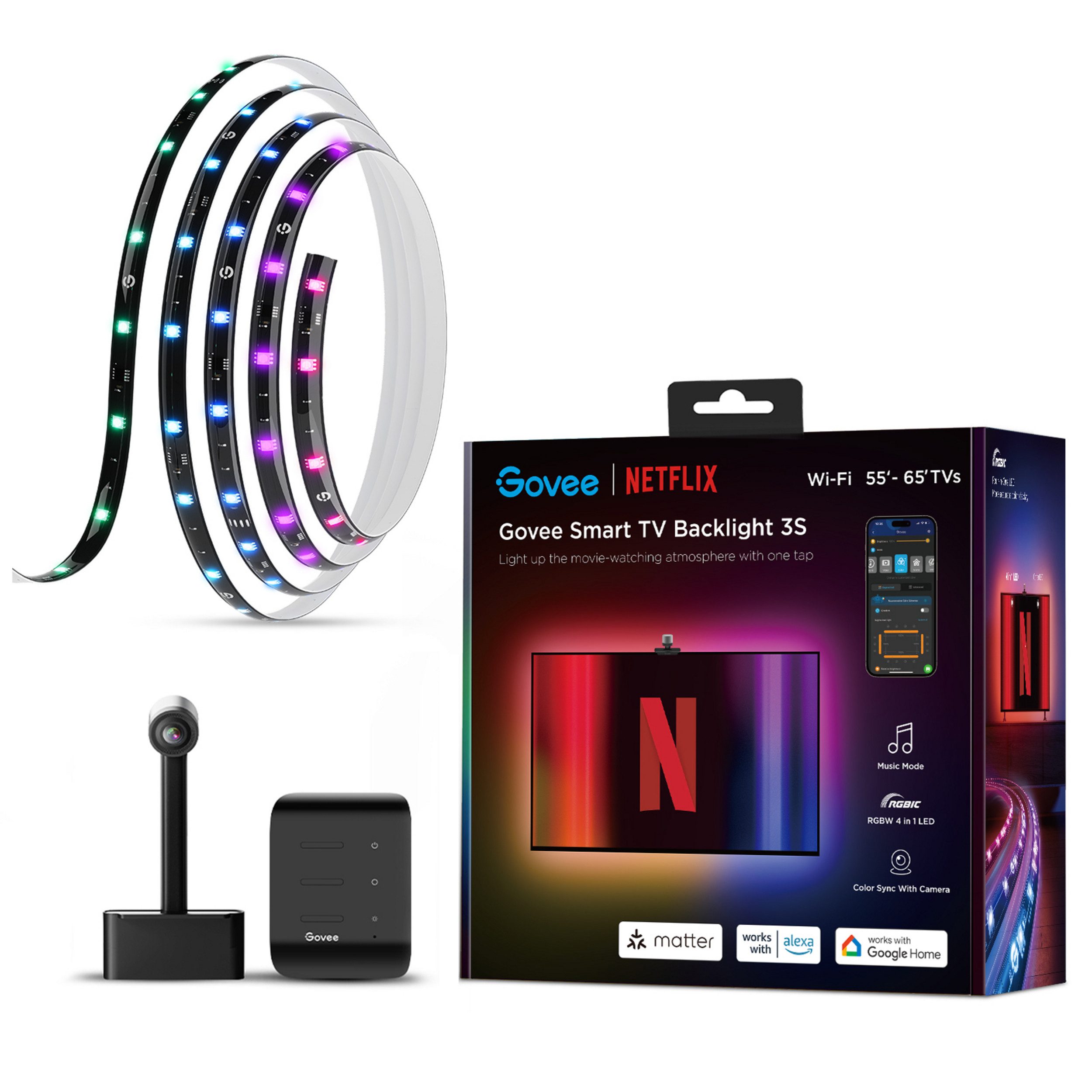 Govee LED Lichtleiste Govee TV-Hintergrundbeleuchtung 3S (55–65 Zoll) NETFLIX-CO-BRANDING – Bild 2 von 4
