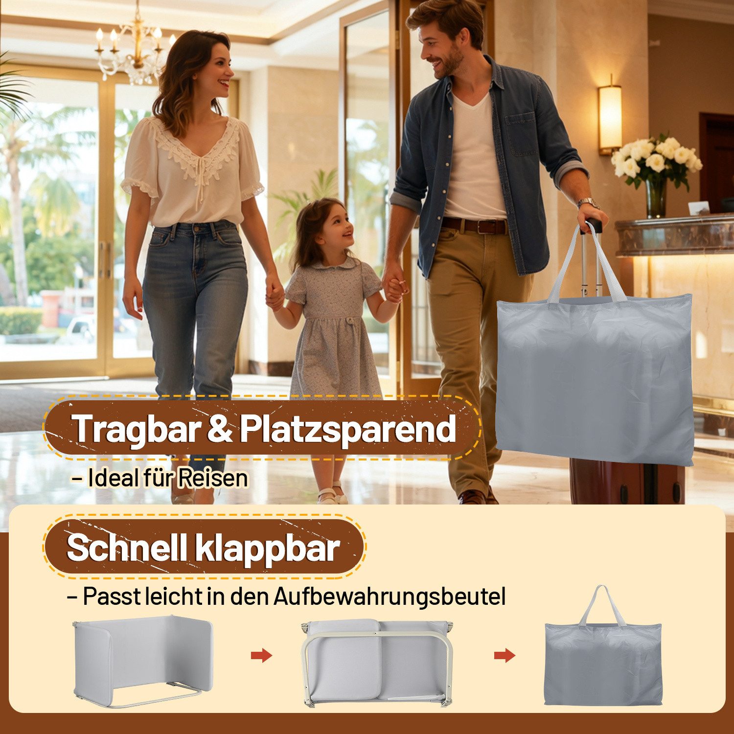 Clanmacy Bettschutzgitter Bettschutzgitter 120cm Grau Faltbar Höhenverstellbar Tasche (1 St) – Bild 5 von 5