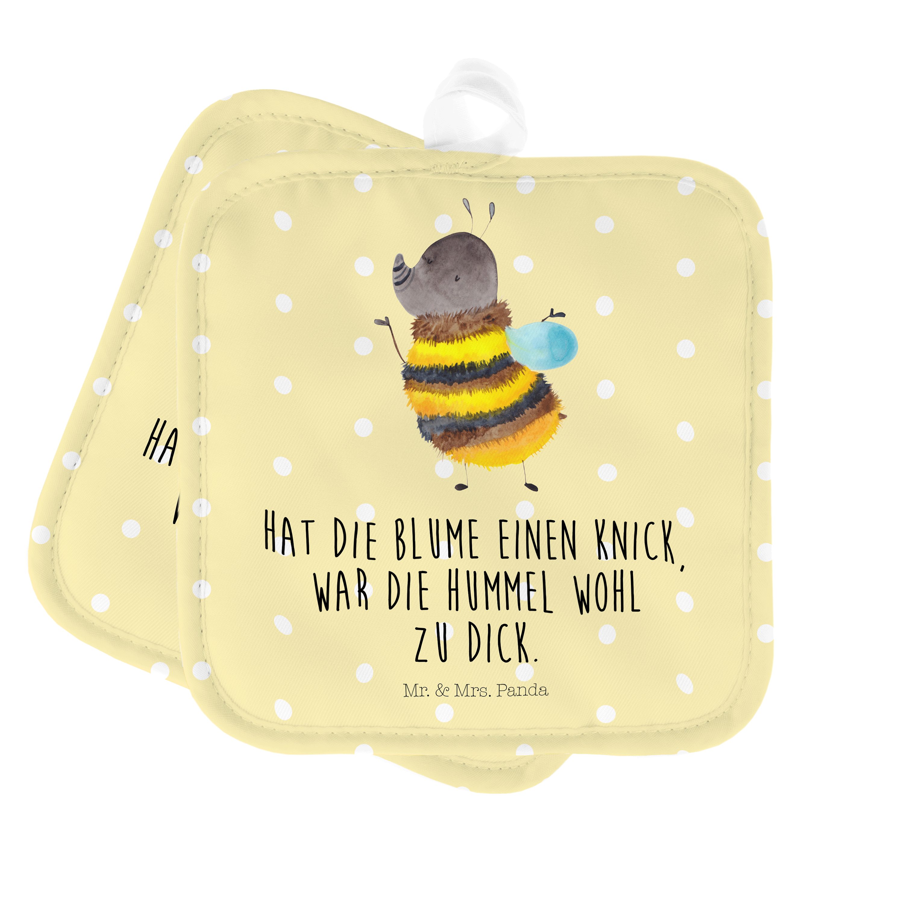 Mr. & Mrs. Panda Topflappen Hummel flauschig - Gelb Pastell - Geschenk, Ofenhandschuh, Blume, lus, (1-tlg)