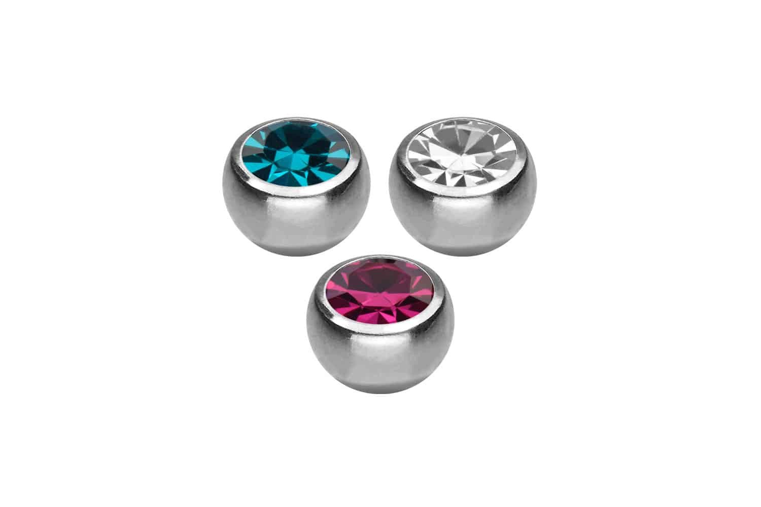 PIERCINGLINE Piercing-Set SET Chirurgenstahl Schraubkugel KRISTALL (Schraub-Aufsätze, 3erSET1 = 1,6 mm Gewinde)