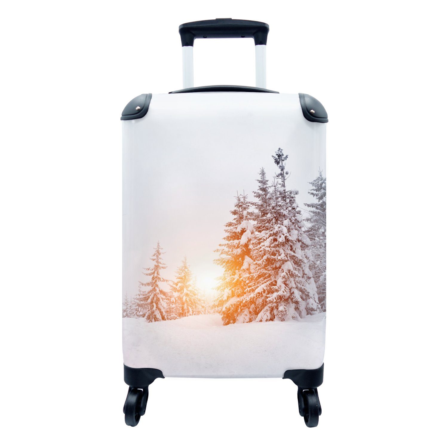 MuchoWow Handgepäckkoffer Sonne - Bäume - Schnee, 4 Rollen, Reisetasche mit rollen, Handgepäck für Ferien, Trolley, Reisekoffer