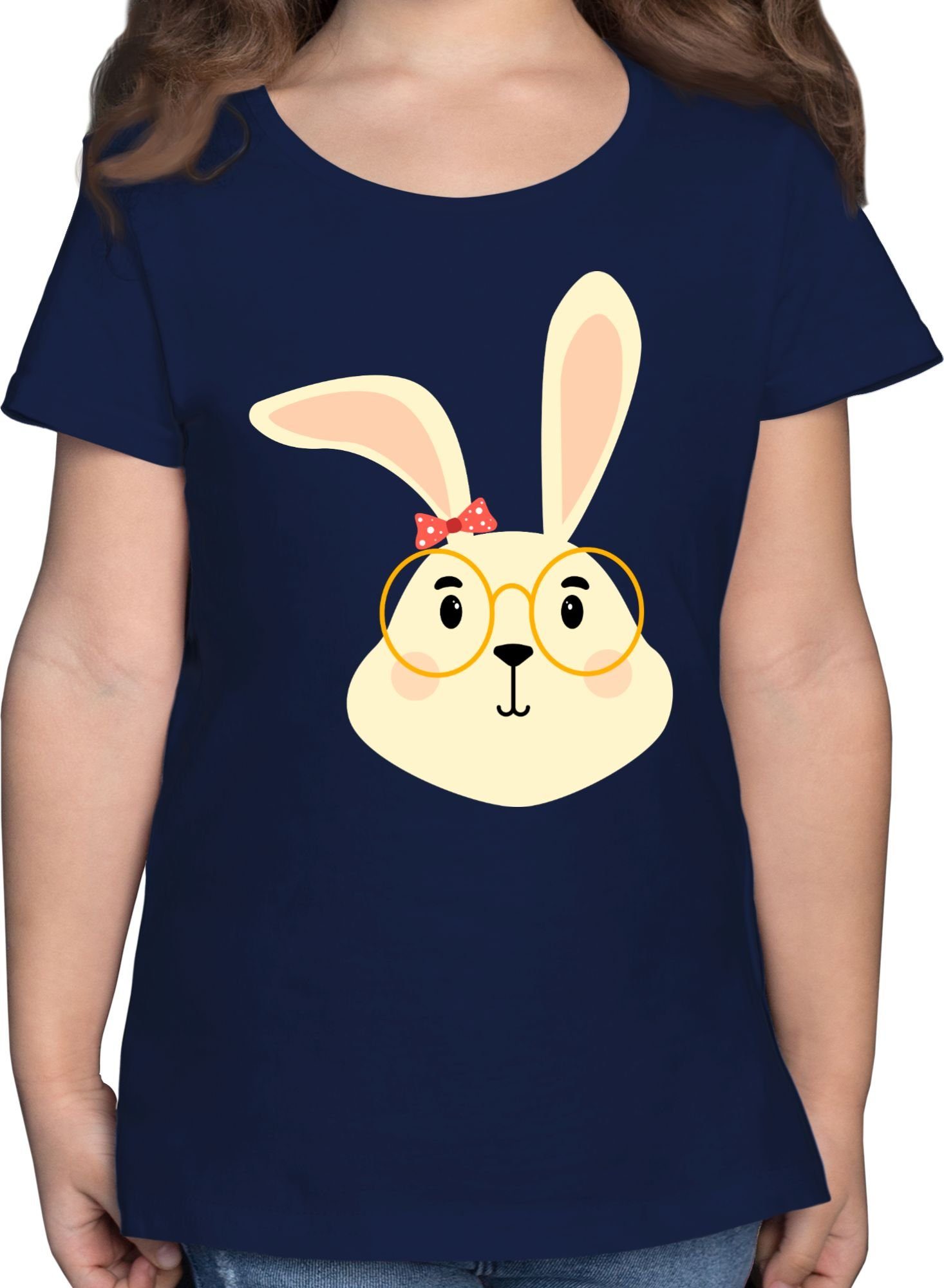 Shirtracer T-Shirt Süßer Hase mit Brille und Band Tiermotiv Animal Print 1 Dunkelblau | T-Shirts
