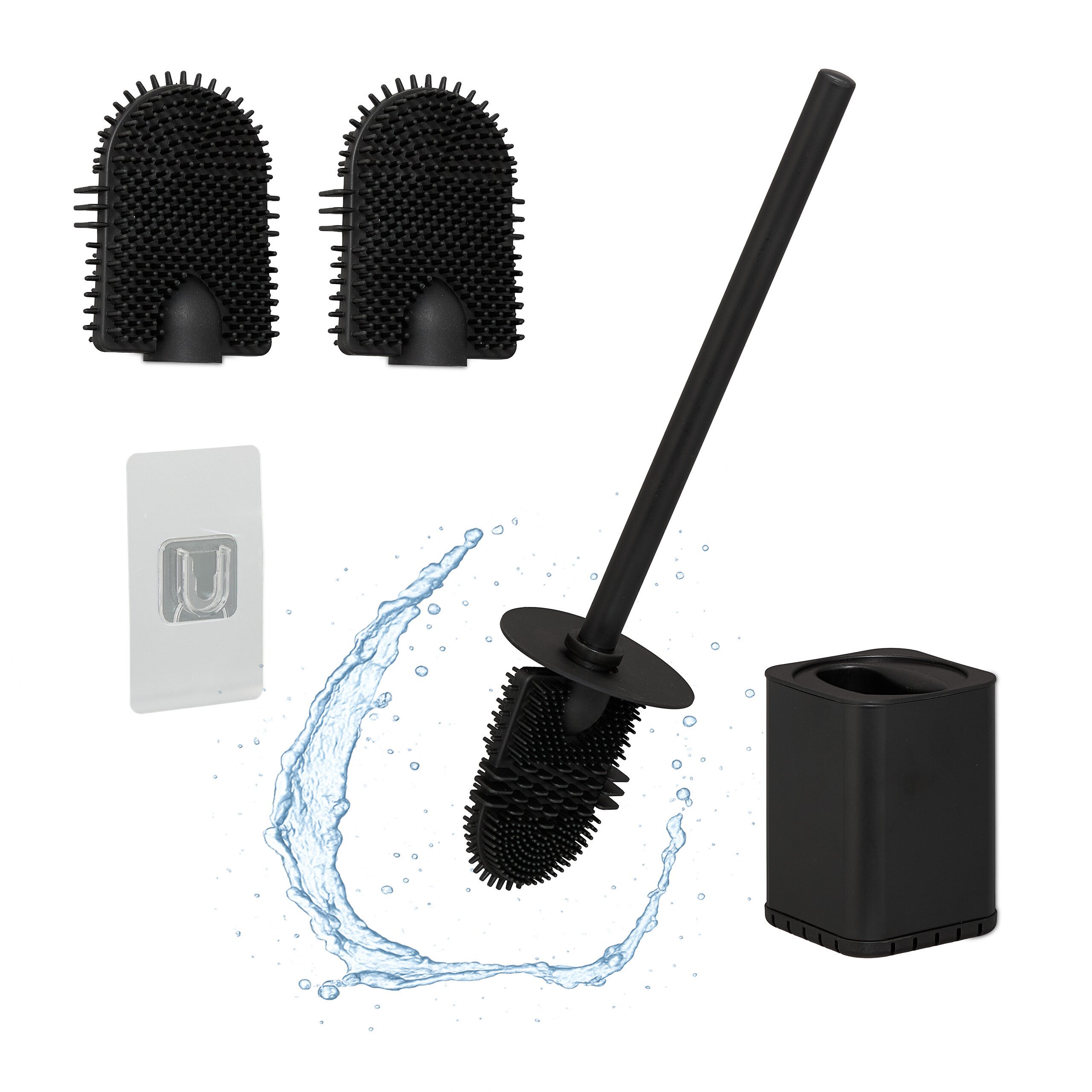 relaxdays WC-Reinigungsbürste Flache Toilettenbürste zur Wandmontage, Badezimmer und Gäste-WC, Alle handelsüblichen Toilettenränder, (4-tlg), schwarz