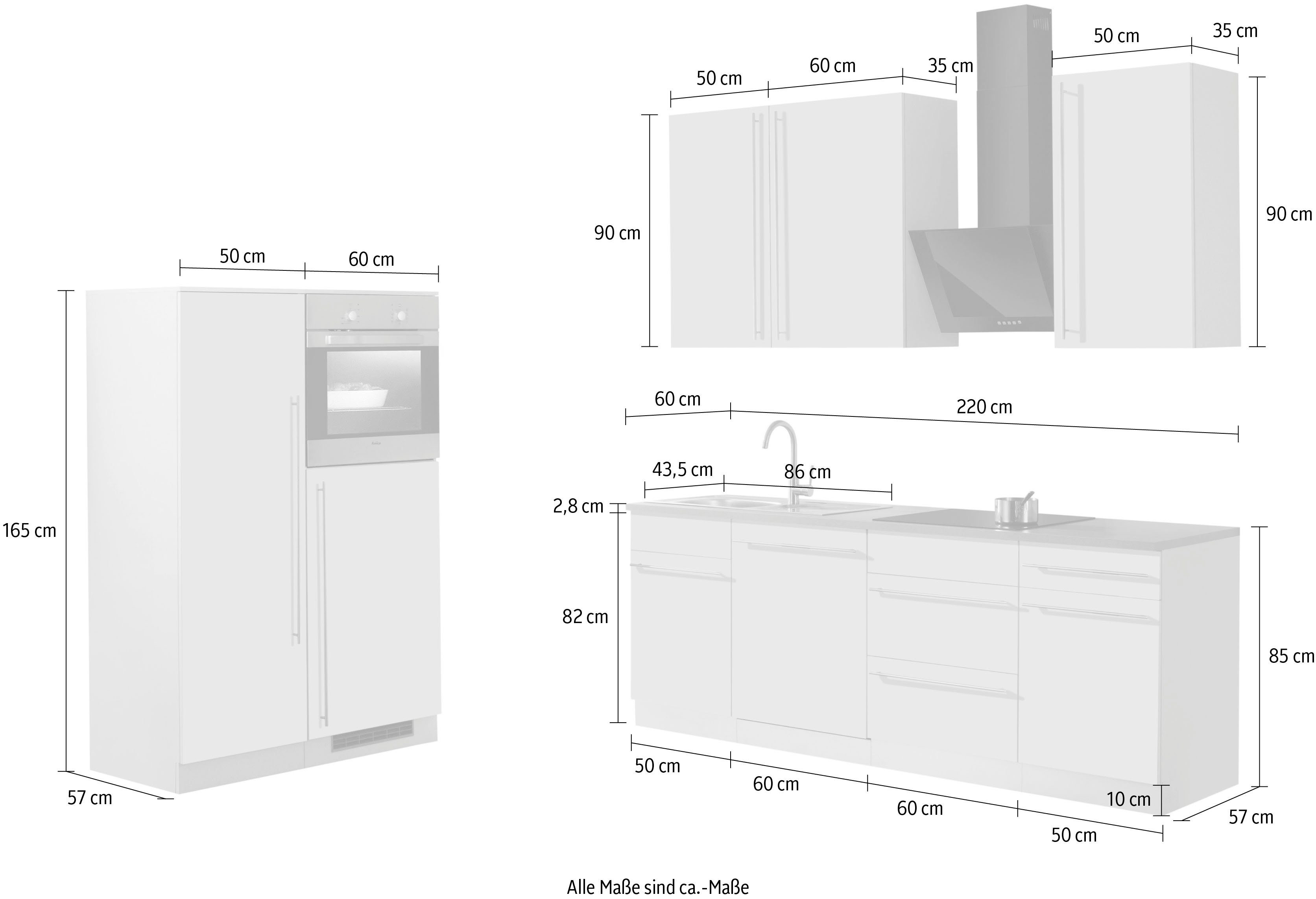 wiho Küchen Küchenzeile Chicago, mit E-Geräten, Gesamtbreite 330 cm