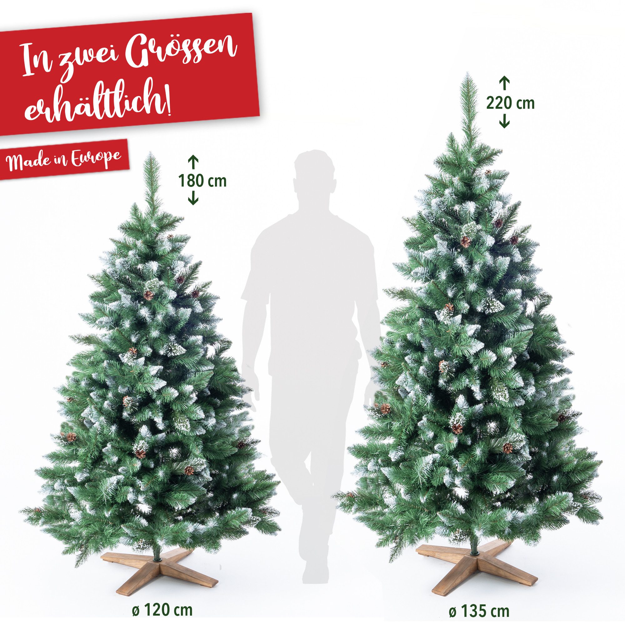 Onbest Künstlicher Weihnachtsbaum PREMIUM mit Schnee Effekt Deko Grün PVC, Künstlicher Weihnachtsbaum, massiver Holzständer, Werkzeugloser Aufbau, Tannebaum Weihnachten