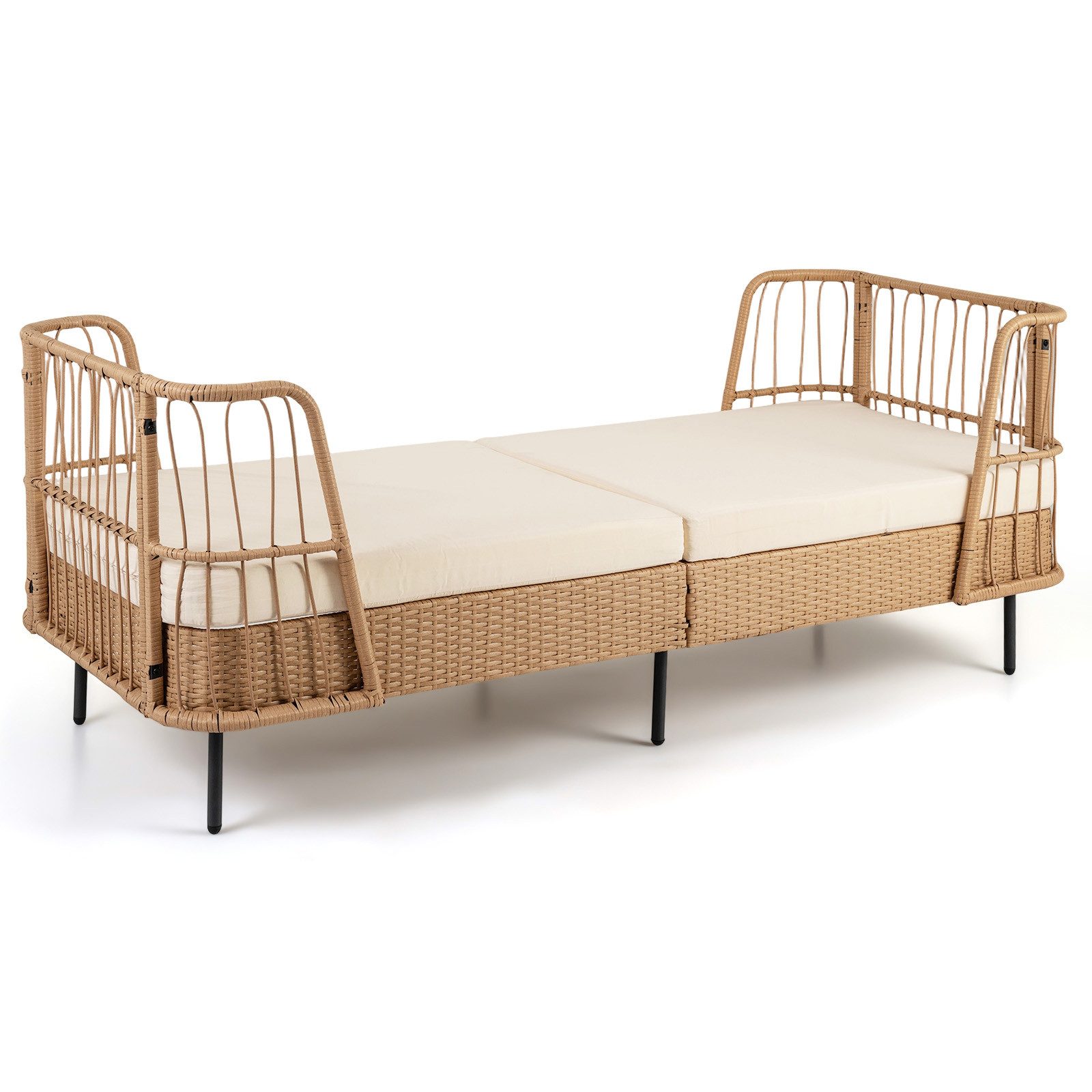 KOMFOTTEU Loungebett 2 in 1 Gartensofa für 2 Sitzer, aus Rattan mit weichen Sitzkissen, bis 180 kg