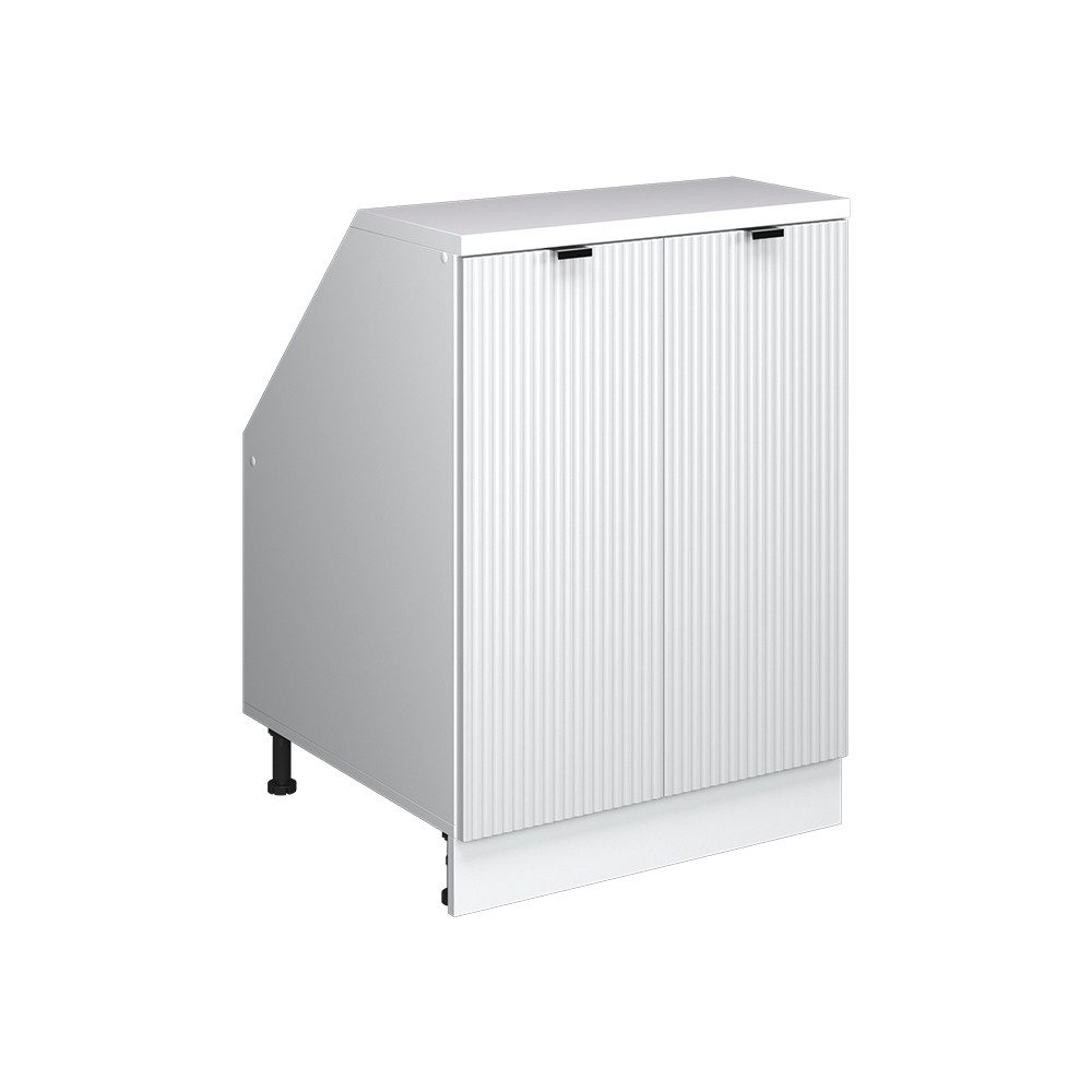 Vicco Unterschrank R-Line, Weiß Riffel/Weiß, 60 cm mit 2 Türen, Schrankkorpus 60 cm... (1-St)
