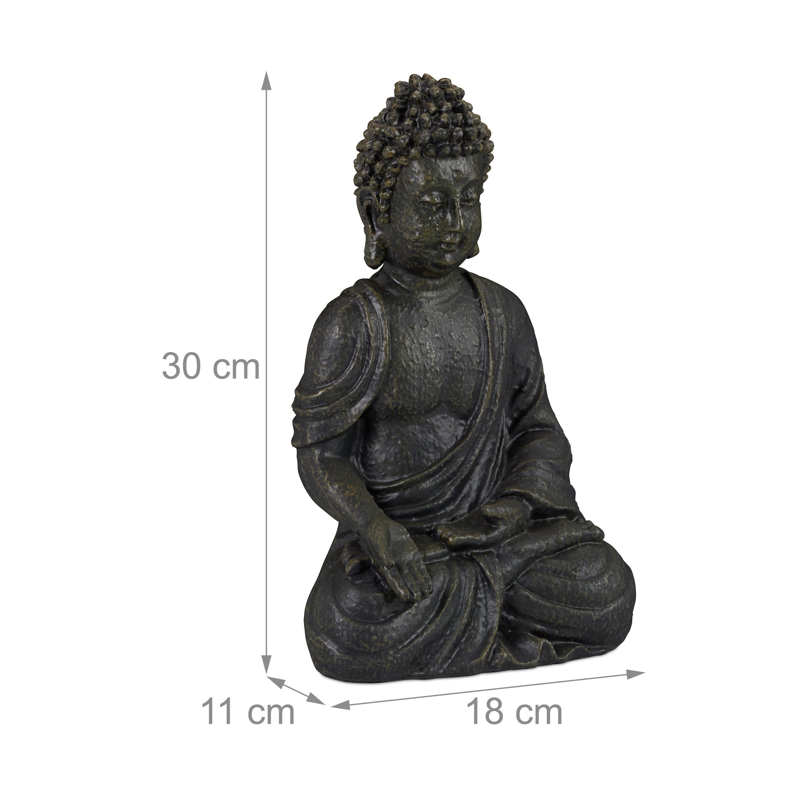 cm, Dunkelgrau relaxdays Buddhafigur Buddha 30 Figur Anthrazit sitzend