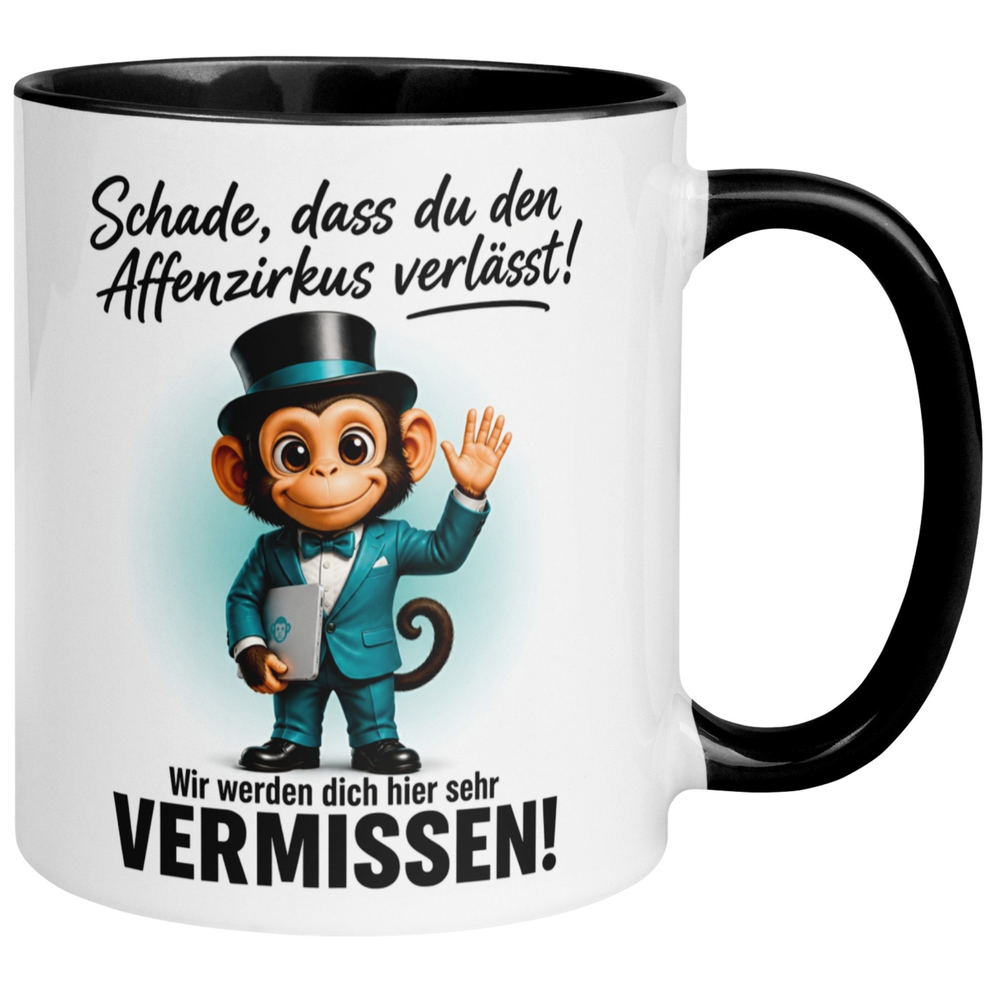 Momentals Tasse Abschiedsgeschenk Kollegen – „Schade dass du den Affenzirkus verlässt“, Gratis Versand · Links-&Rechtshänder · Spülmaschinenfest