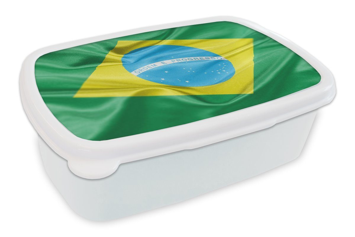 Kunststoff, für Brotbox weiß für Jungs Nahaufnahme von und MuchoWow der Mädchen (2-tlg), Erwachsene, Kinder Lunchbox Flagge und Brotdose, Brasilien,