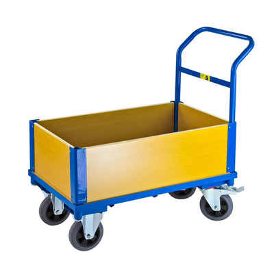 ADB Werkstattwagen ADB Transportwagen aus Stahlrohr, Blau, bis zu 400 kg, in verschiedenen Ausführungen, Transportwagen mit 4 flachen Holzwänden