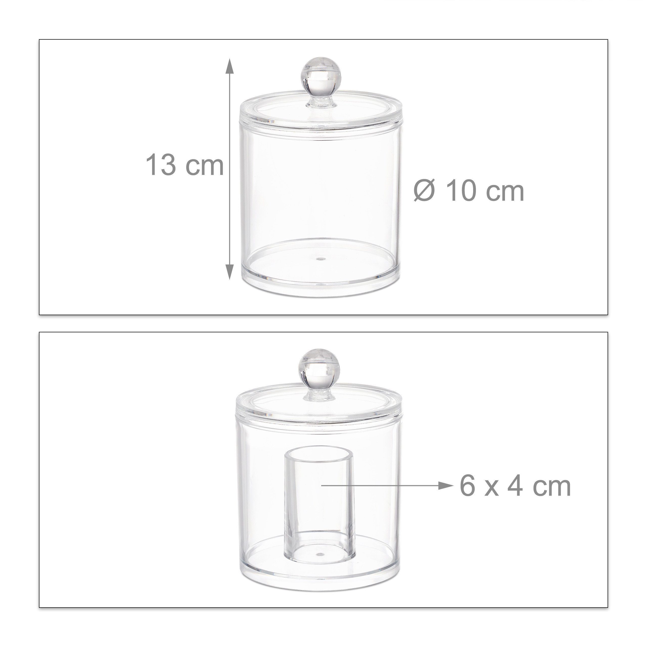 relaxdays Wattestäbchenspender Wattestäbchen Aufbewahrung 3er Set, (3-tlg), transparent – Bild 4 von 5