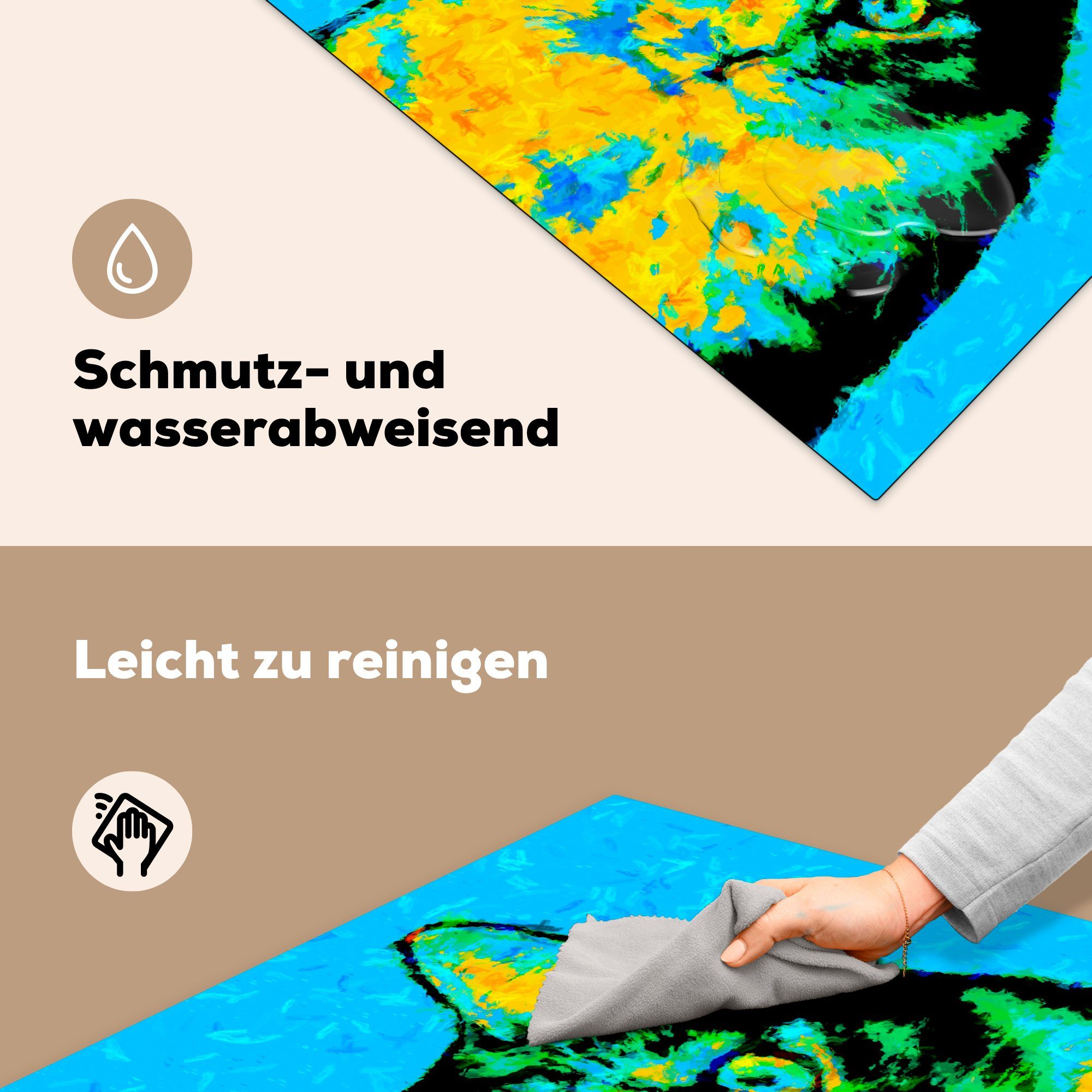 Arbeitsplatte (1 cm, MuchoWow für Vinyl, Herdblende-/Abdeckplatte Katzenporträt, küche tlg), 78x78 Ceranfeldabdeckung,