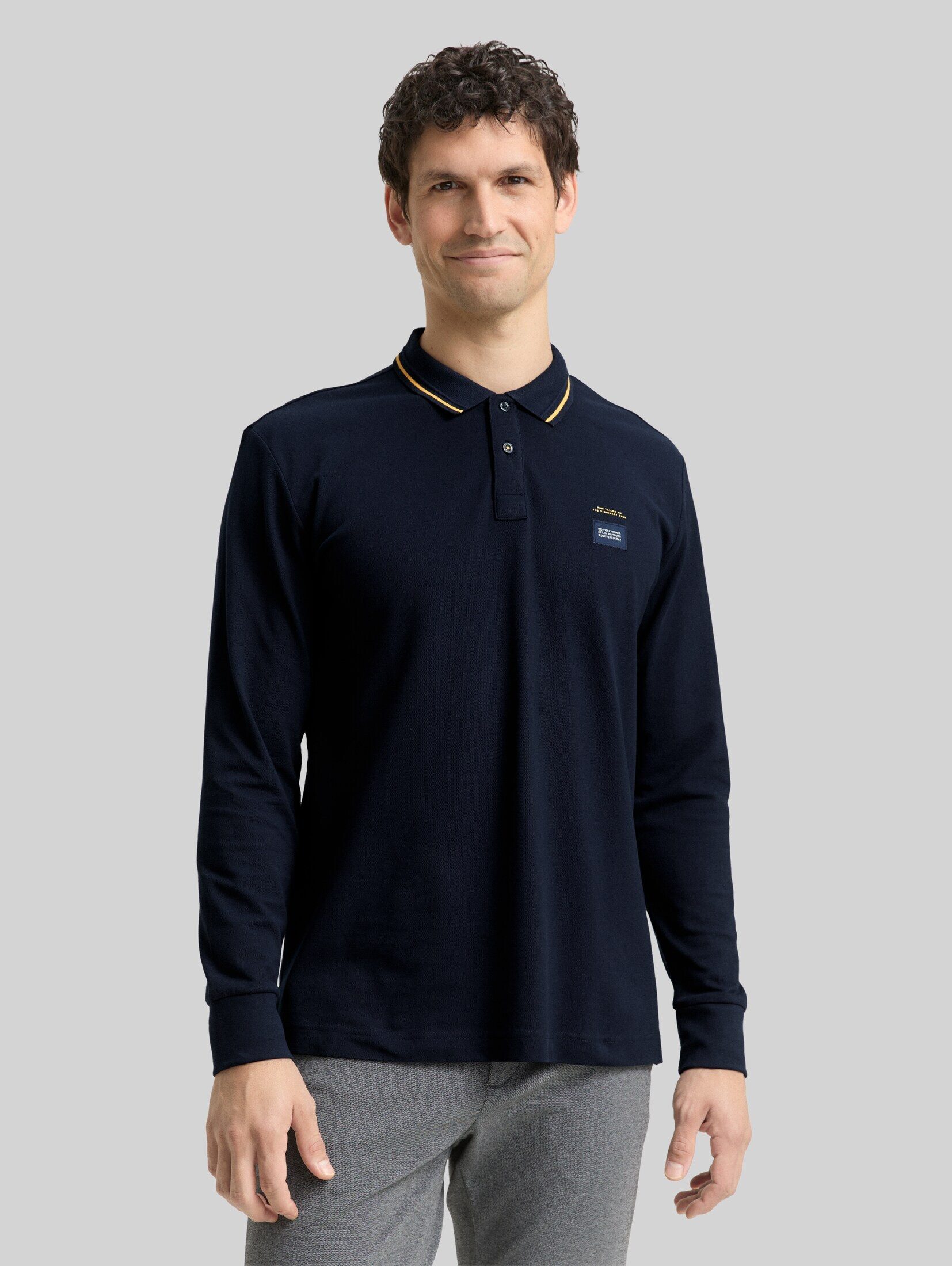 TOM TAILOR Langarm-Poloshirt Poloshirts Langarm Piqué Poloshirt mit Logo-Print