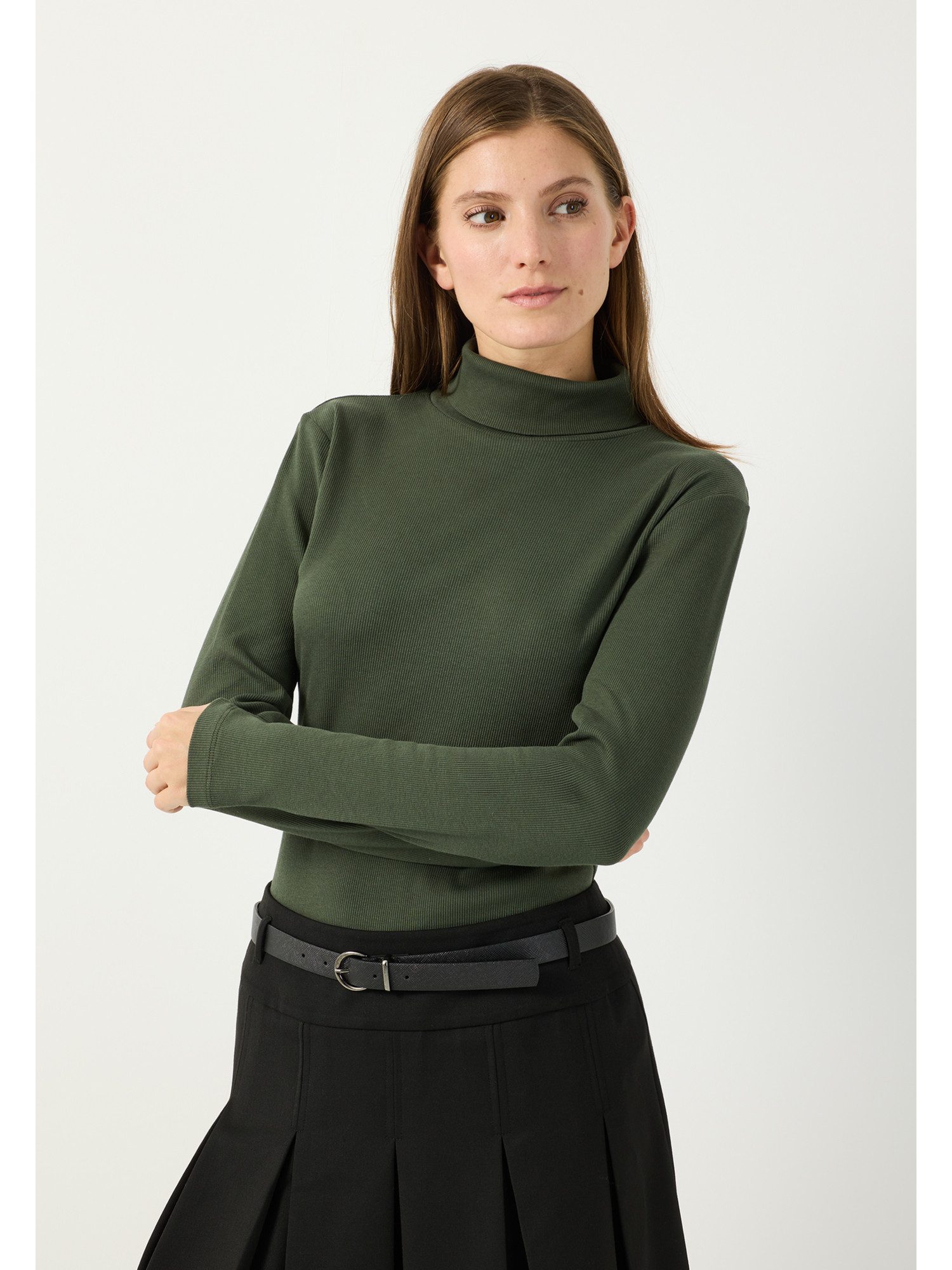 MORE&MORE Longsleeve schmales, vielseitiges Ripp-Rollkragenshirt
