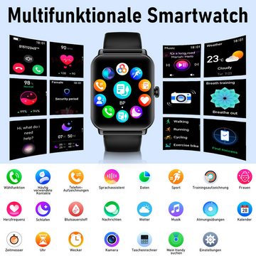 walkbee Smartwatch Fitness Tracker uhr für Damen Herren mit Telefonfunktion Smartwatch (Quadratischer 1,83''-Voll-Touch-Farbdisplay Zoll) mit drehbarer Knopf,einfache Bedienung,mit Blutdruck,Herzfrequenz,Blutsauerstoff, Schrittzähler, Atemtraining, Musiksteuerung und Fernfotografie usw., IP68 wasserdichte Sportuhr mit mehr als 100+Sportmodi, für Android IOS