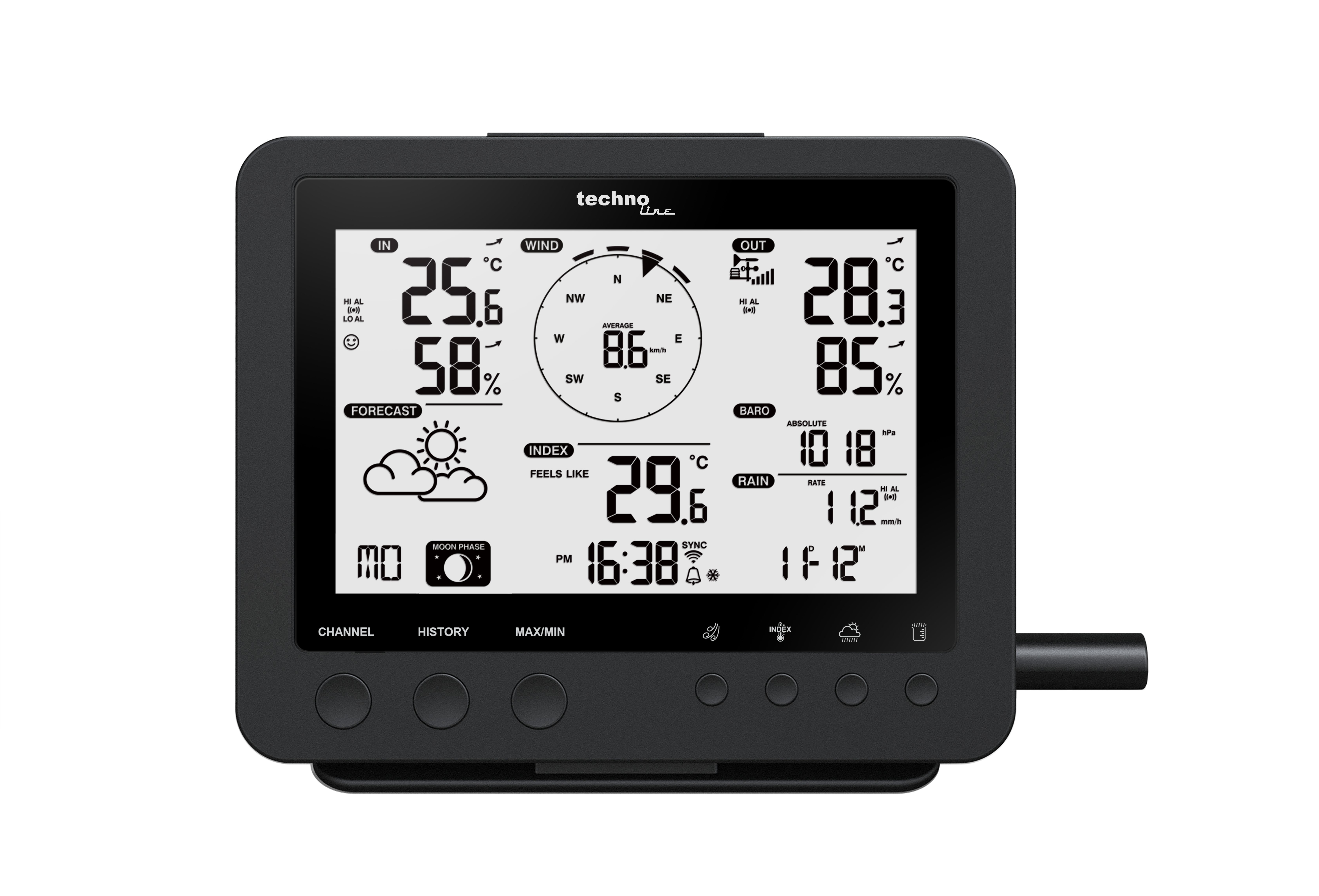 technoline WS 1900 Wetterstation (inklusive Außensender, Wetterstation mit Wind-, Regen-, Temperatur- und Luftfeuchteanzeige)