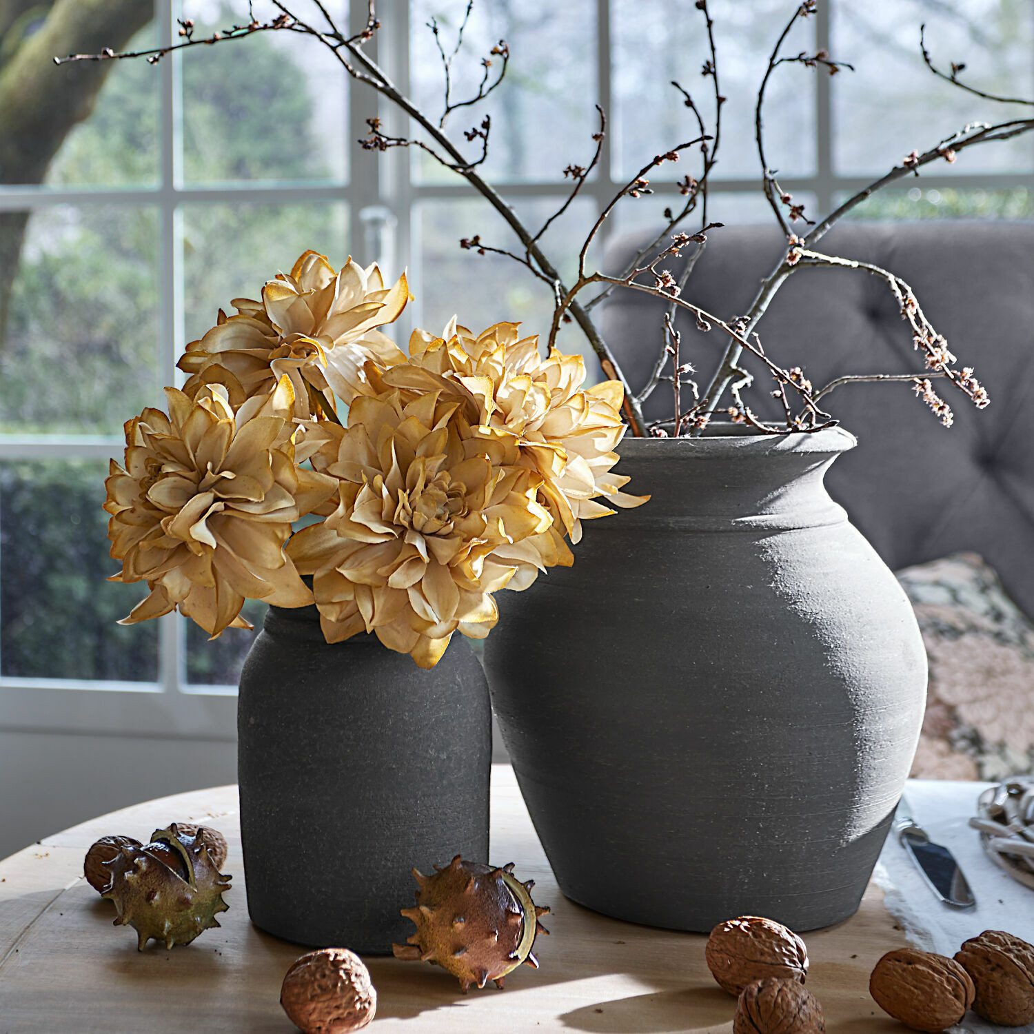 Mirabeau Tischvase Vase 2er Set Molduc antikgrau