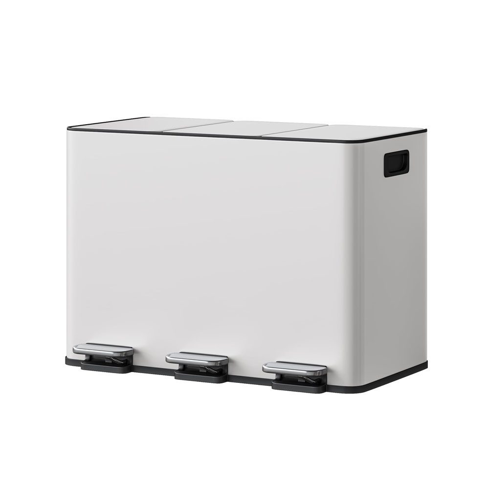GarveeMore Mülleimer 3-Fach Mülleimer 15L Edelstahl, Fußpedal-Mülleimer