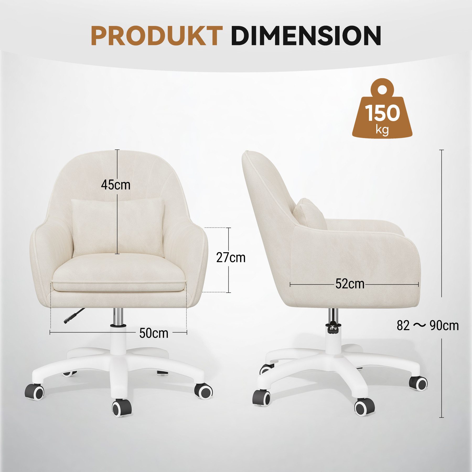 HawthyHome Bürostuhl Ergonomischer Homeoffice-Stuhl, 360° Drehbar & Höhenverstellbar (2 St), Samtbezug mit Kopfkissen, ideal für Arbeitszimmer & Schlafzimmer