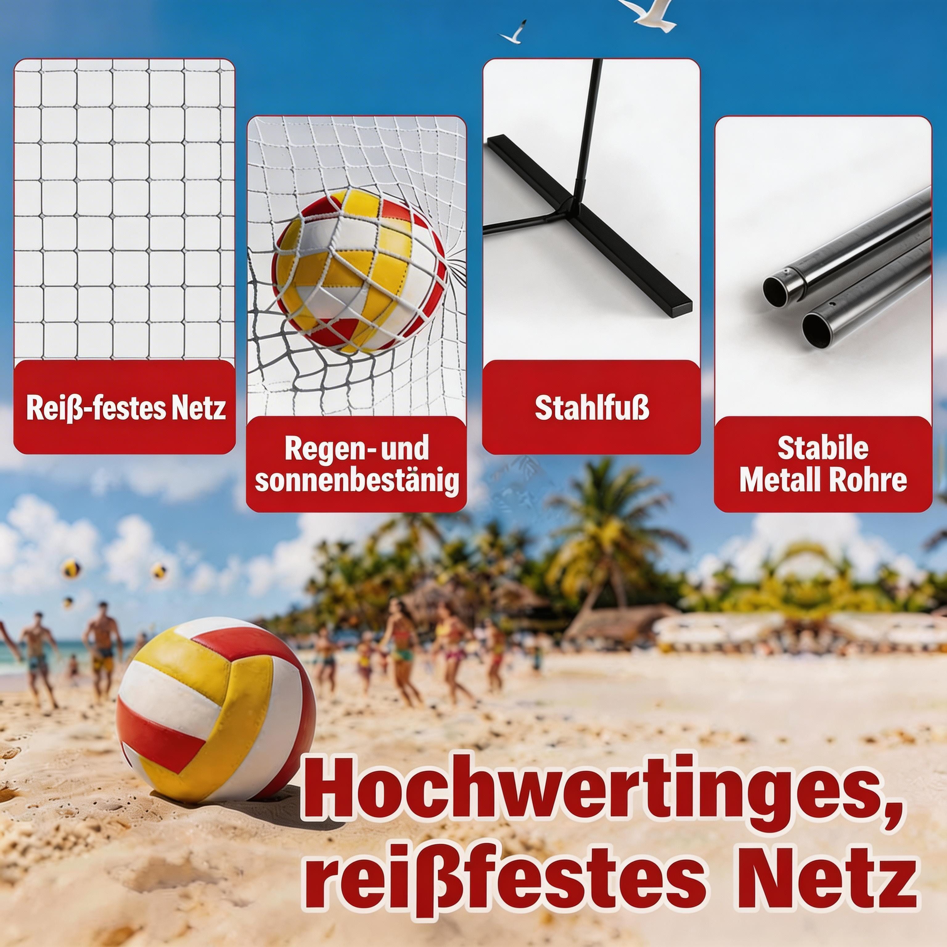 GarveeMore Volleyballnetz für Garten, 366 cm Höhenverstellbares Übungsnetz für Strand