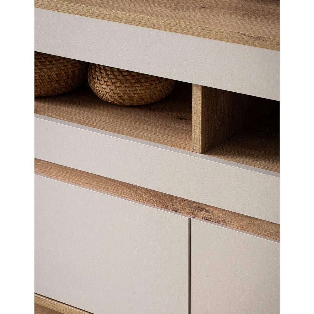 Lomadox Lowboard SITTEN-61, 162 cm breit, Eiche mit Kaschmir Beige, 2 Schubkästen